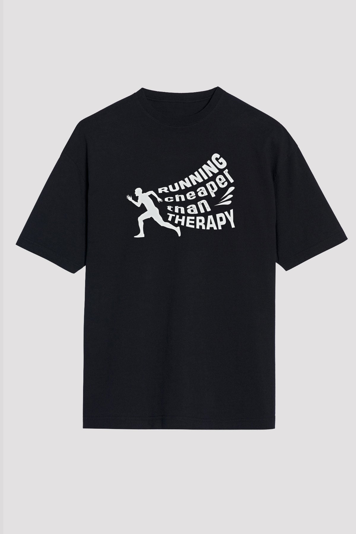 Koşu - Running Baskılı Unisex Siyah Oversize Tişört