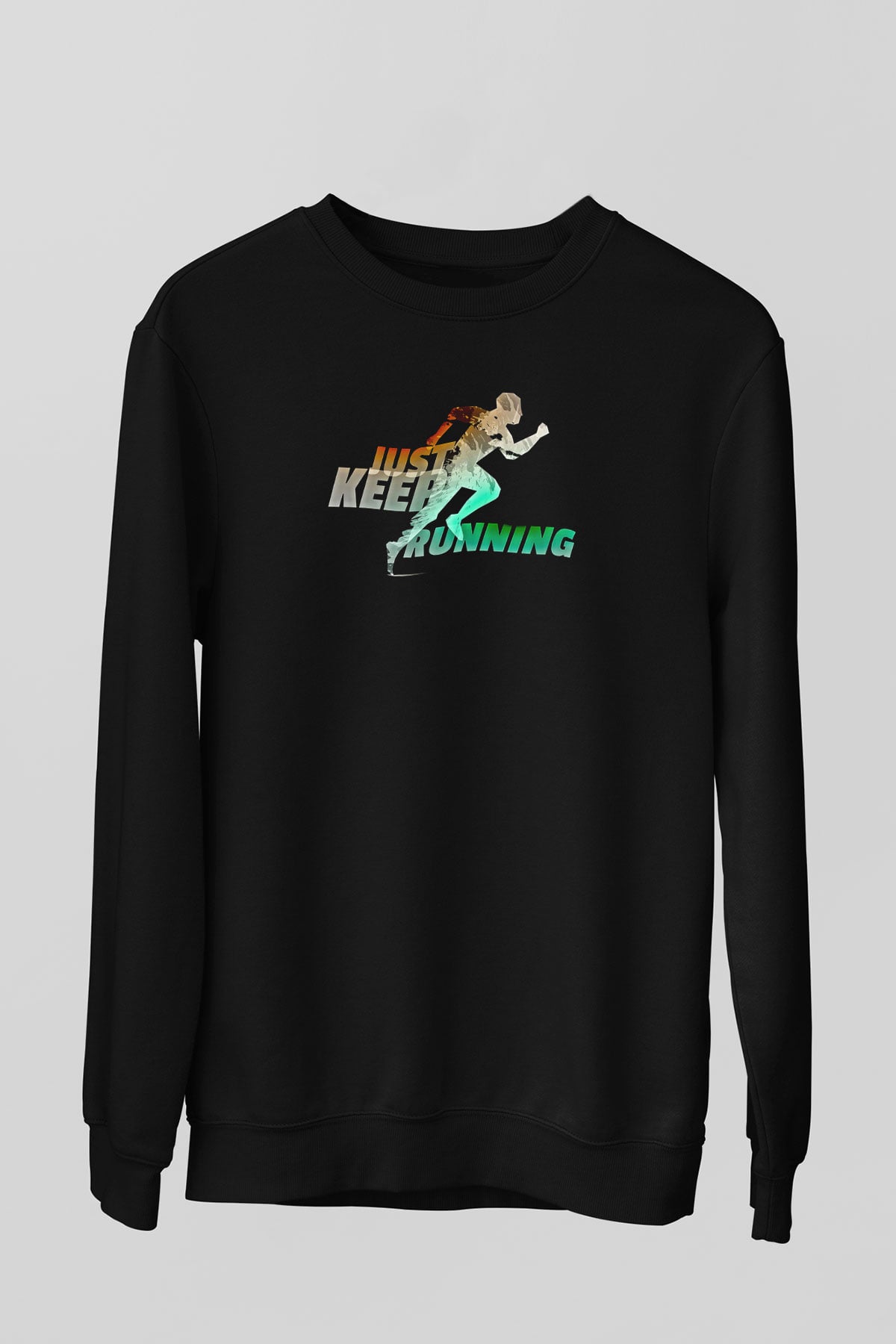 Koşu - Running Baskılı Unisex Siyah Sweatshirt