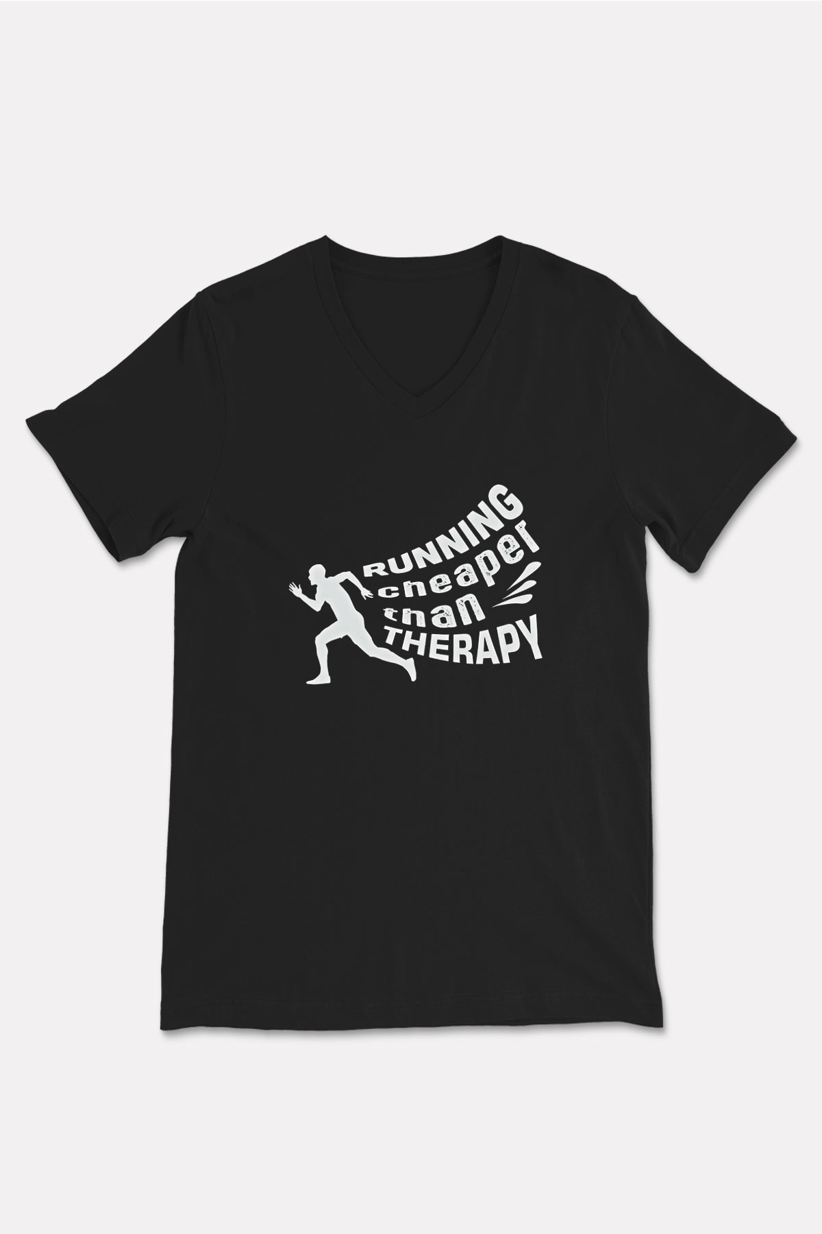 Koşu - Running Baskılı Unisex Siyah V Yaka Tişört