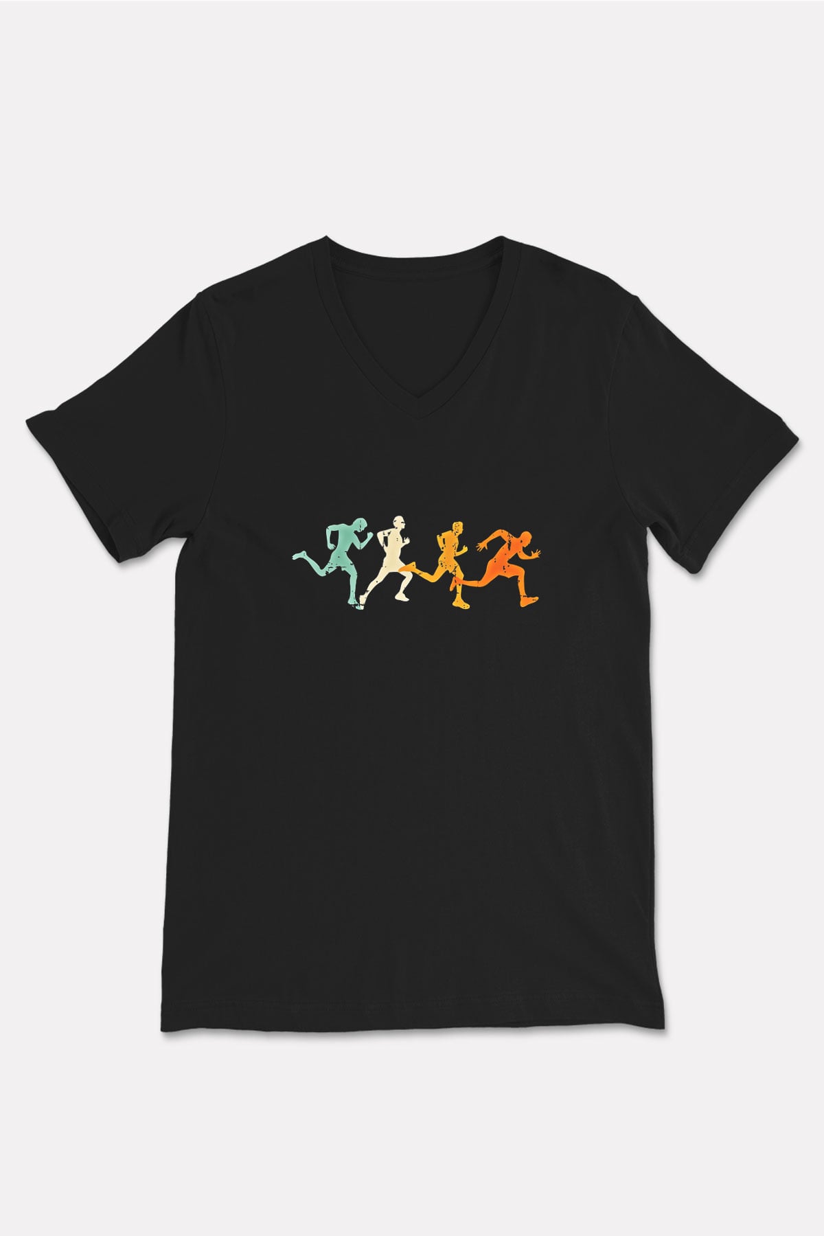 Koşu - Running Baskılı Unisex Siyah V Yaka Tişört