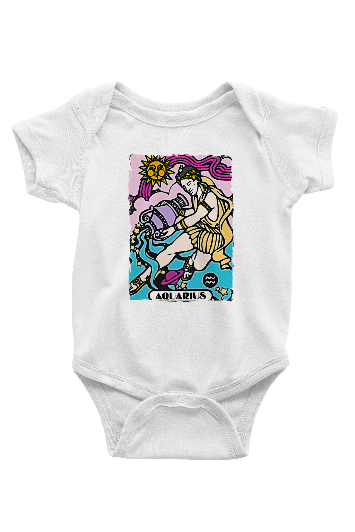 Kova Burcu Baskılı Beyaz Unisex Bebek Body - Zıbın