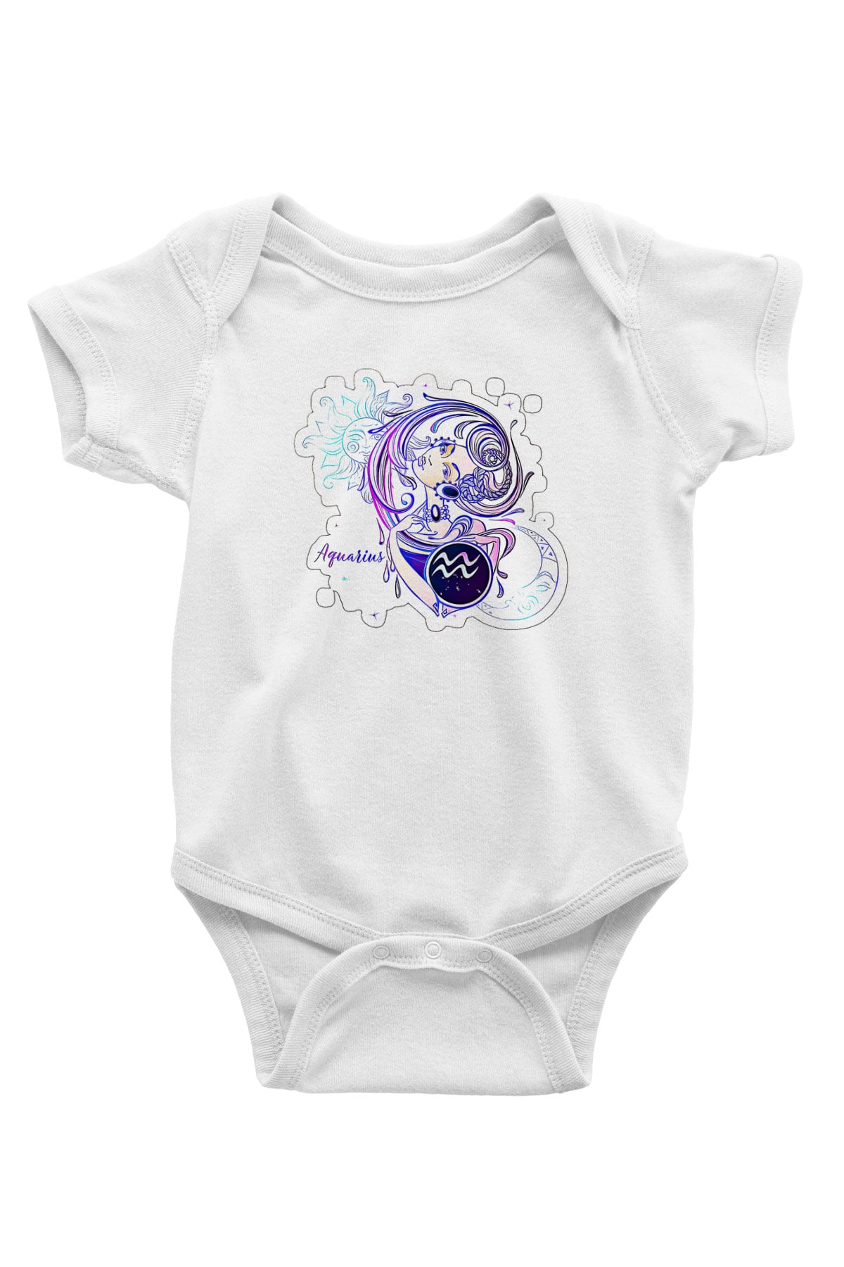 Kova Burcu Baskılı Beyaz Unisex Bebek Body - Zıbın