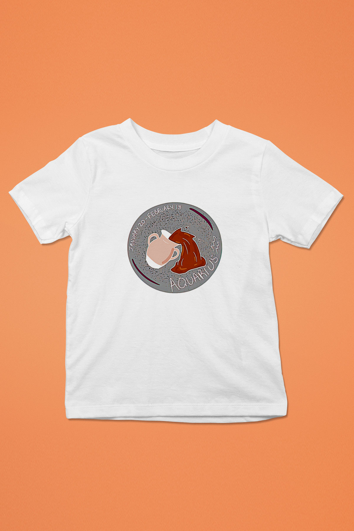 Kova Burcu Baskılı Beyaz Unisex Beyaz Çocuk Tişört - Tshirt