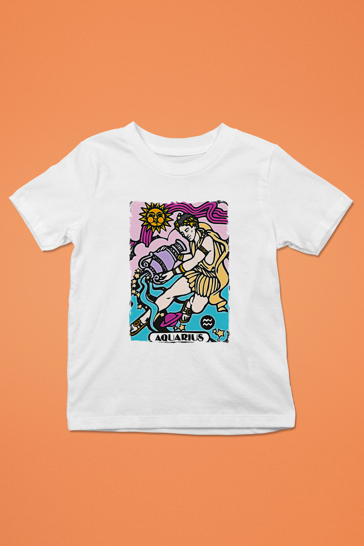 Kova Burcu Baskılı Beyaz Unisex Beyaz Çocuk Tişört - Tshirt