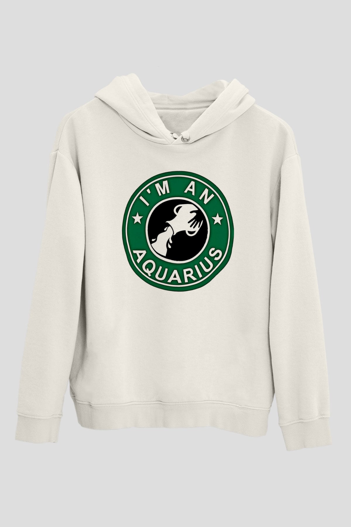 Kova Burcu Baskılı Beyaz Unisex Hoodie