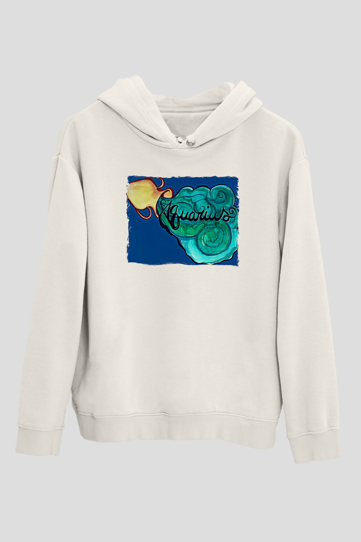Kova Burcu Baskılı Beyaz Unisex Hoodie