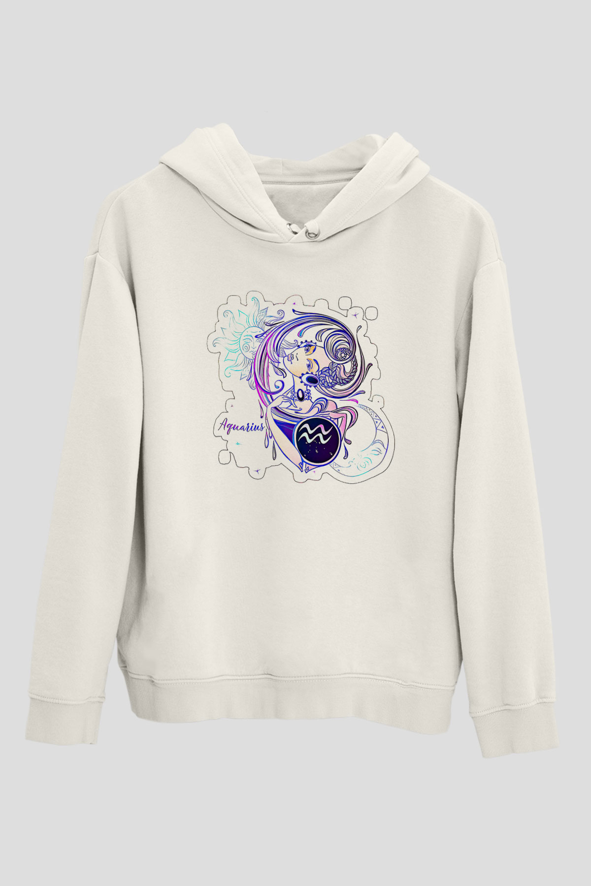 Kova Burcu Baskılı Beyaz Unisex Hoodie