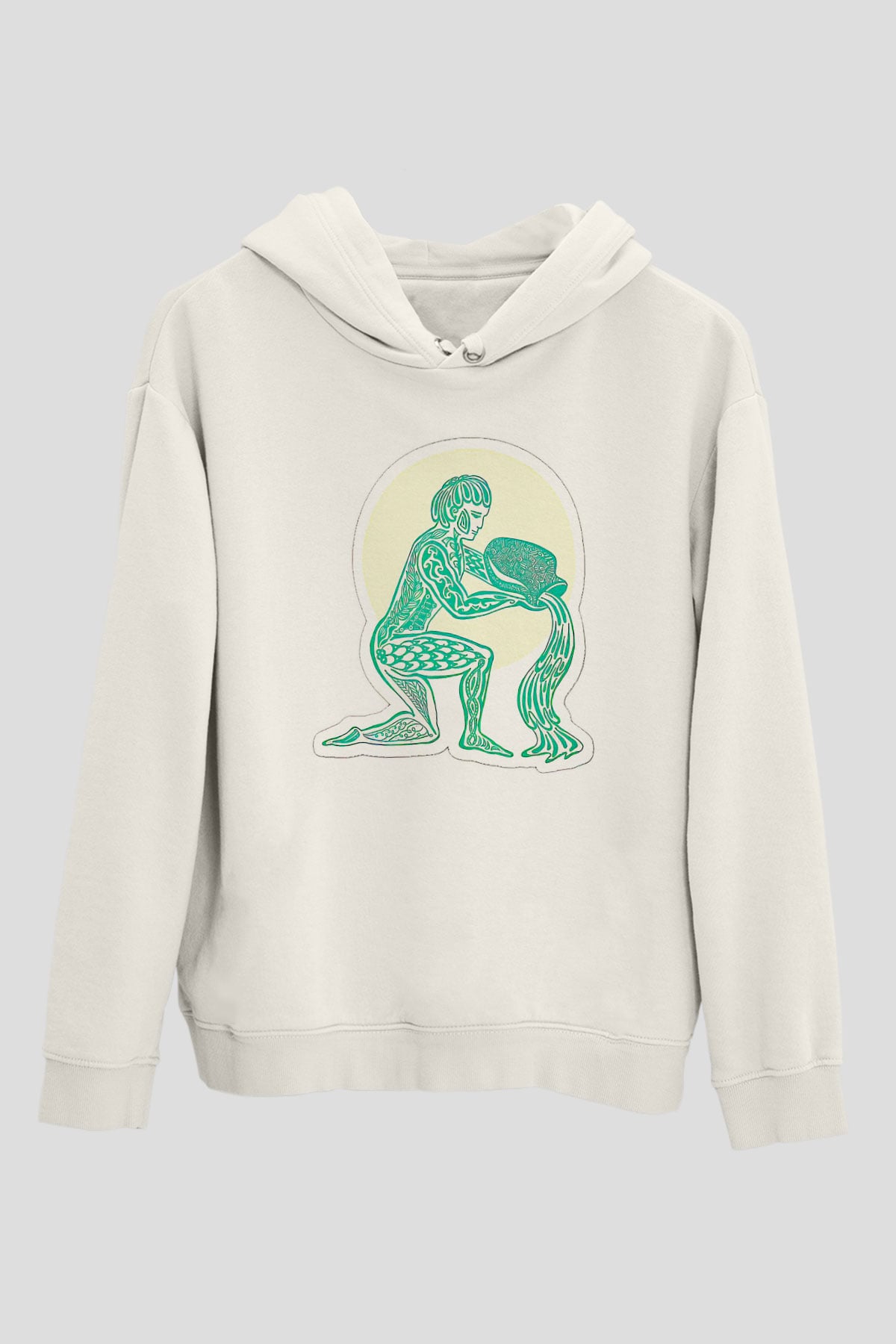 Kova Burcu Baskılı Beyaz Unisex Hoodie