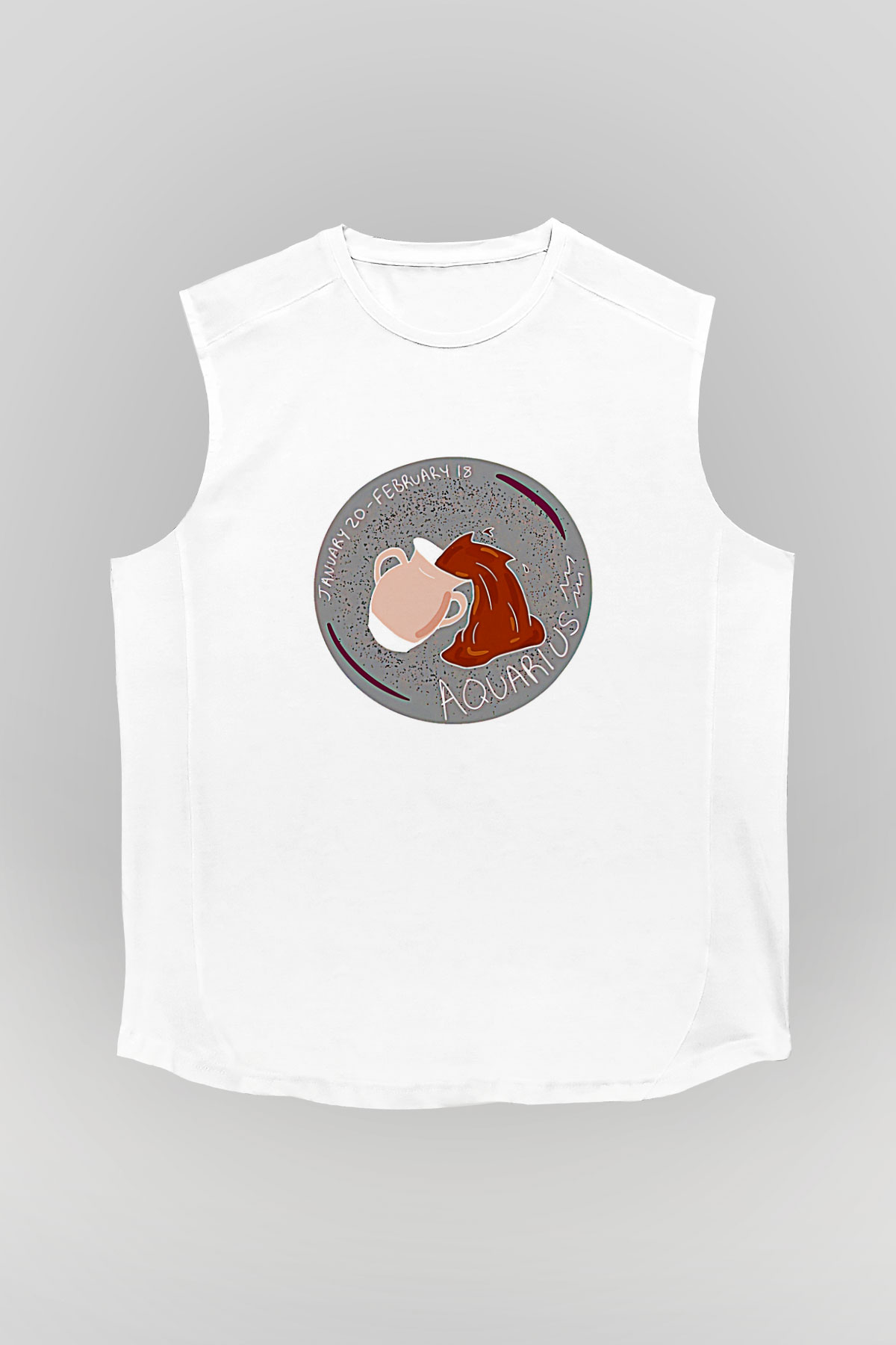 Kova Burcu Baskılı Beyaz Unisex Kolsuz Tişört - Tshirt