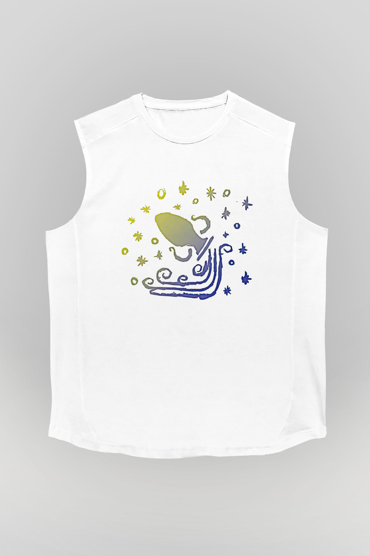 Kova Burcu Baskılı Beyaz Unisex Kolsuz Tişört - Tshirt