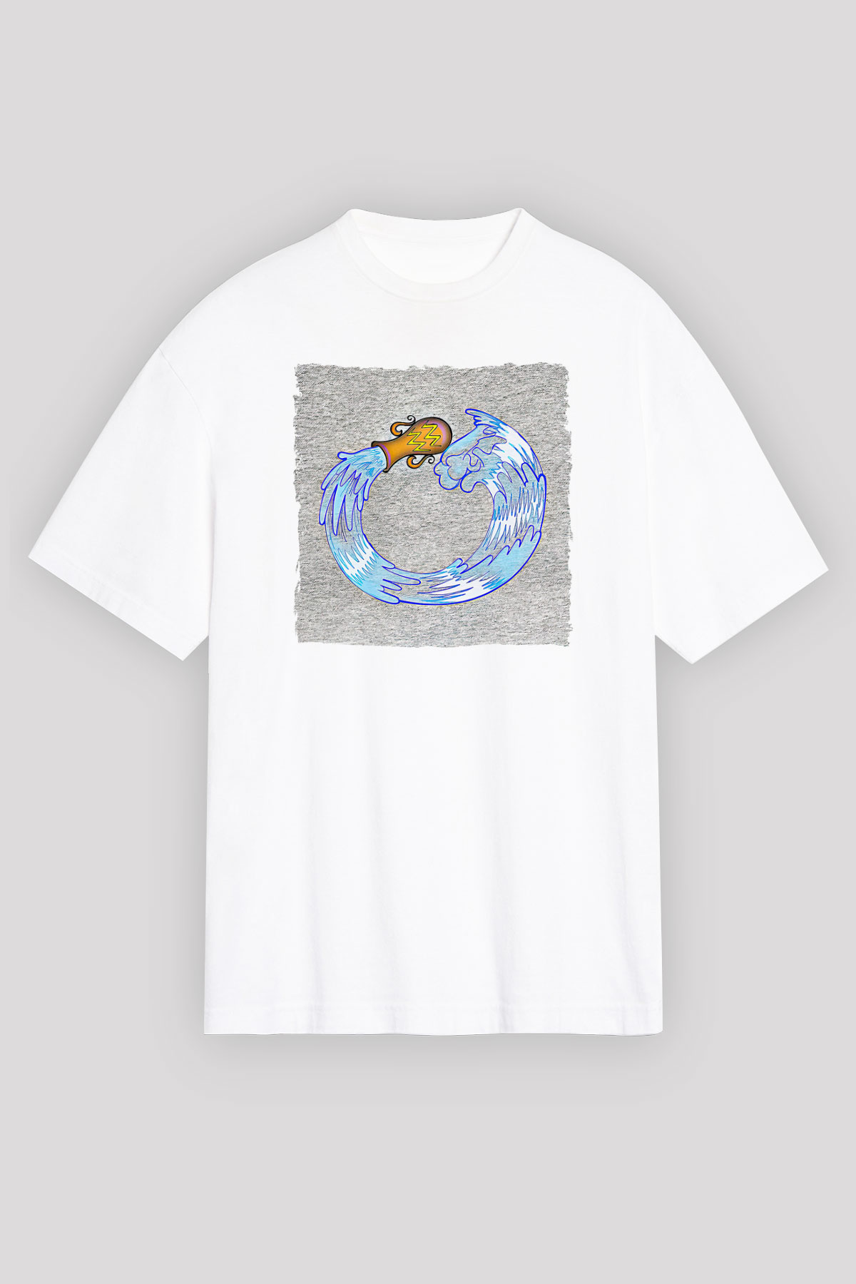 Kova Burcu Baskılı Beyaz Unisex Oversize Tişört - Tshirt