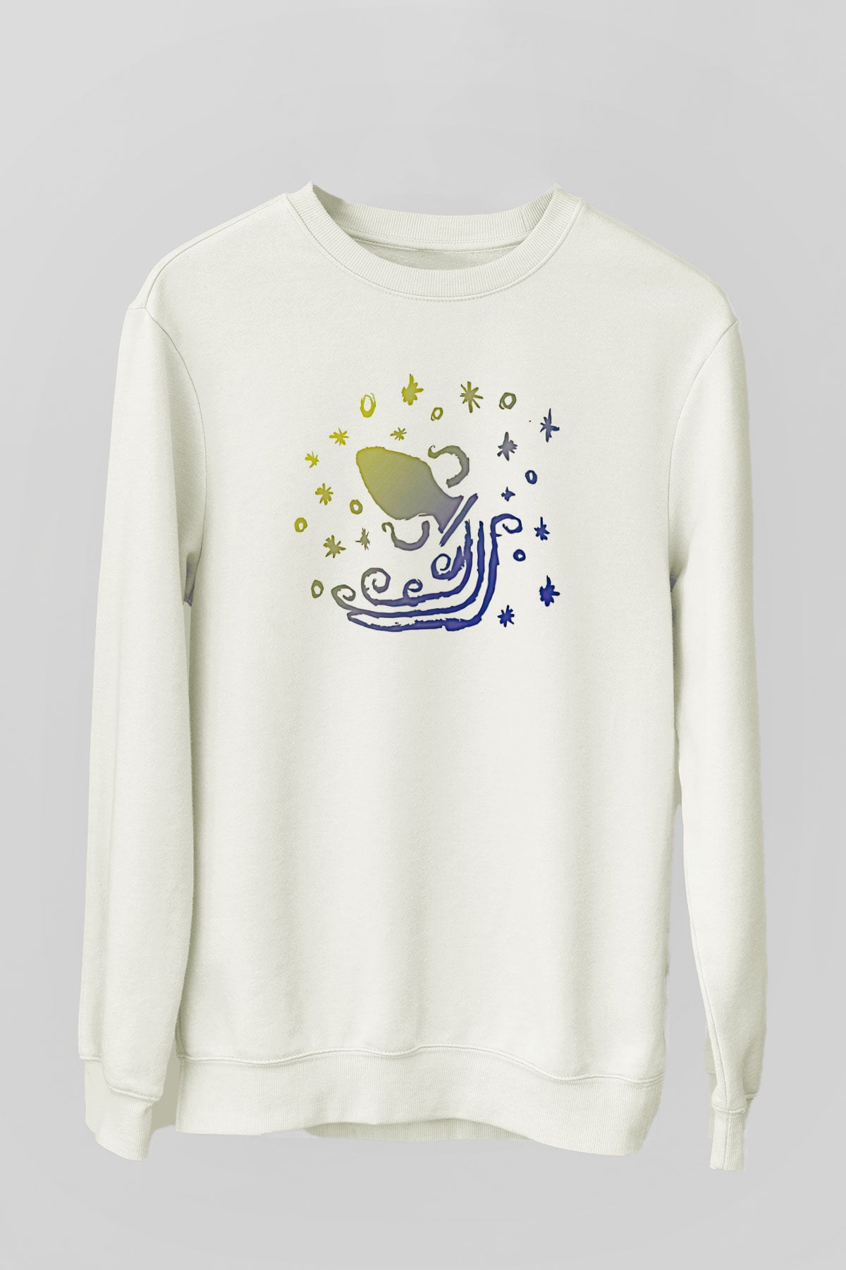 Kova Burcu Baskılı Beyaz Unisex Sweatshirt