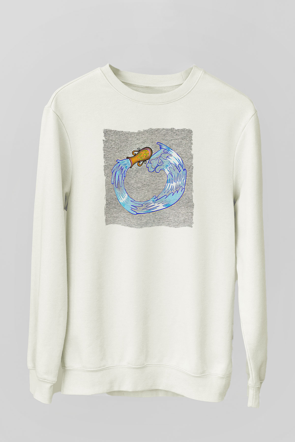 Kova Burcu Baskılı Beyaz Unisex Sweatshirt