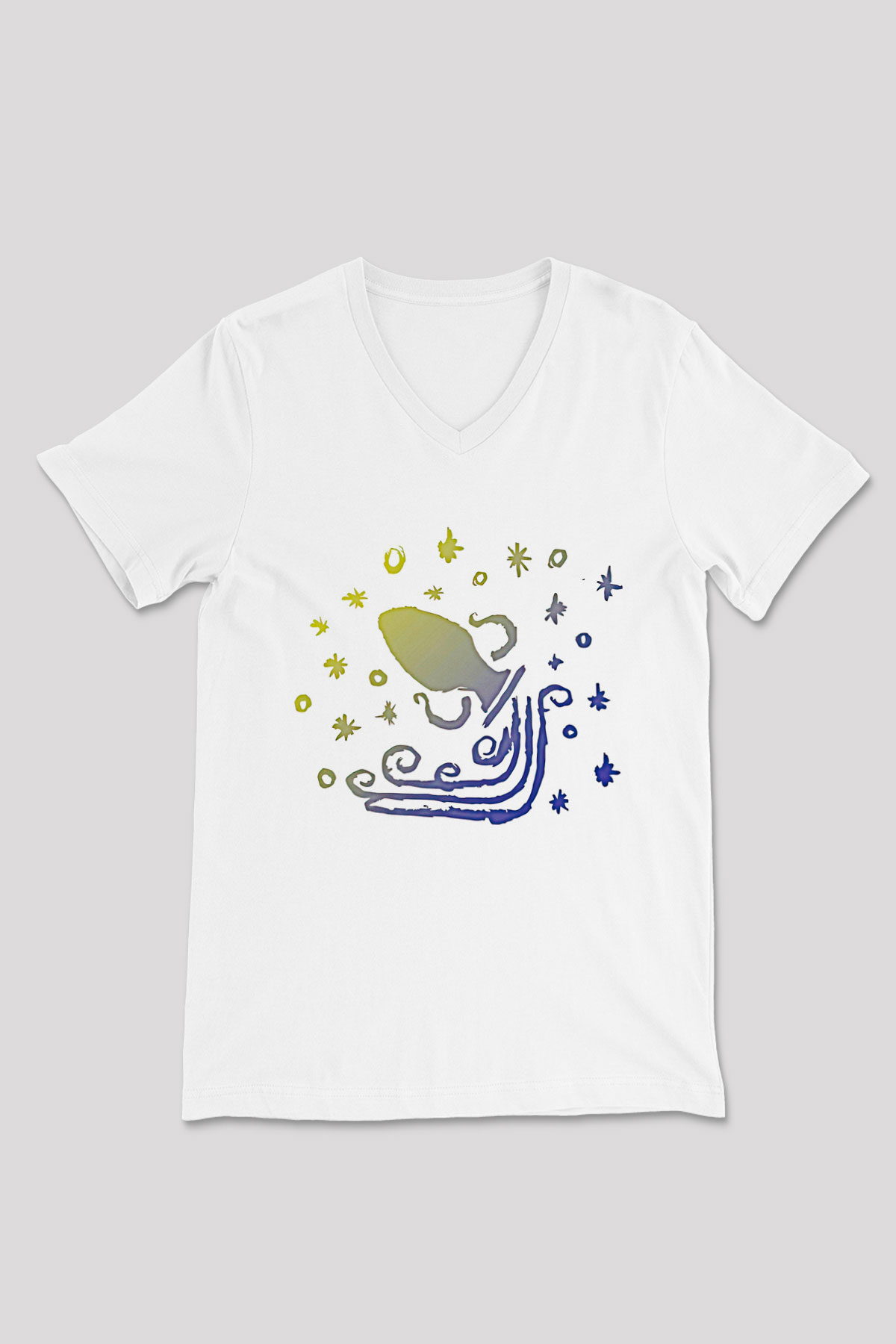 Kova Burcu Baskılı Beyaz Unisex V Yaka Tişört - Tshirt