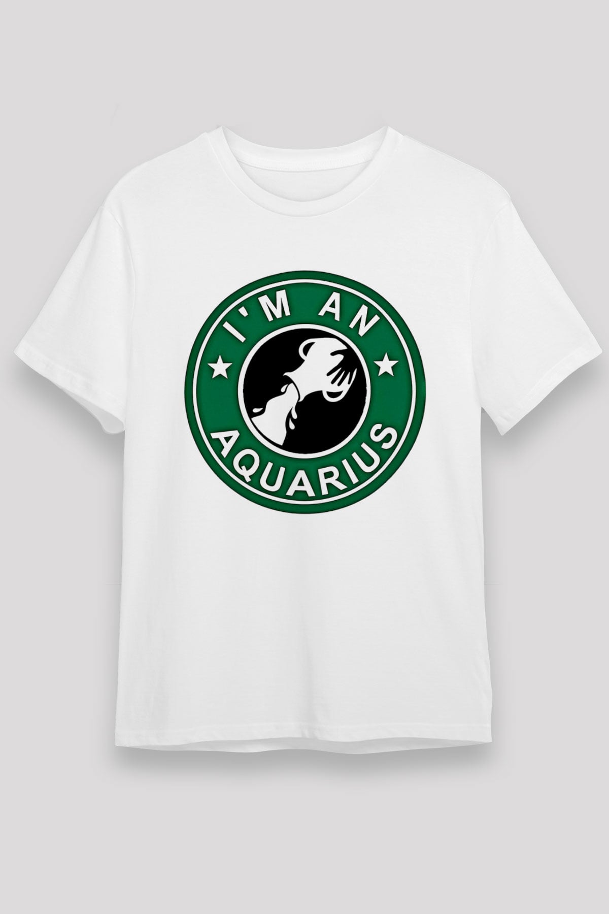 Kova Burcu Unisex Baskılı Beyaz Tişört - Tshirt