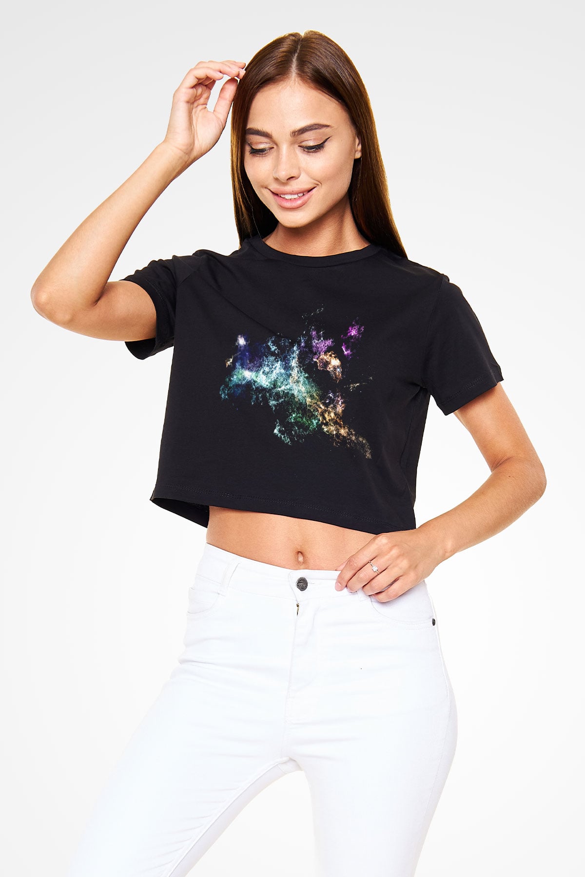 Kozmolog Siyah Crop Top Tişört