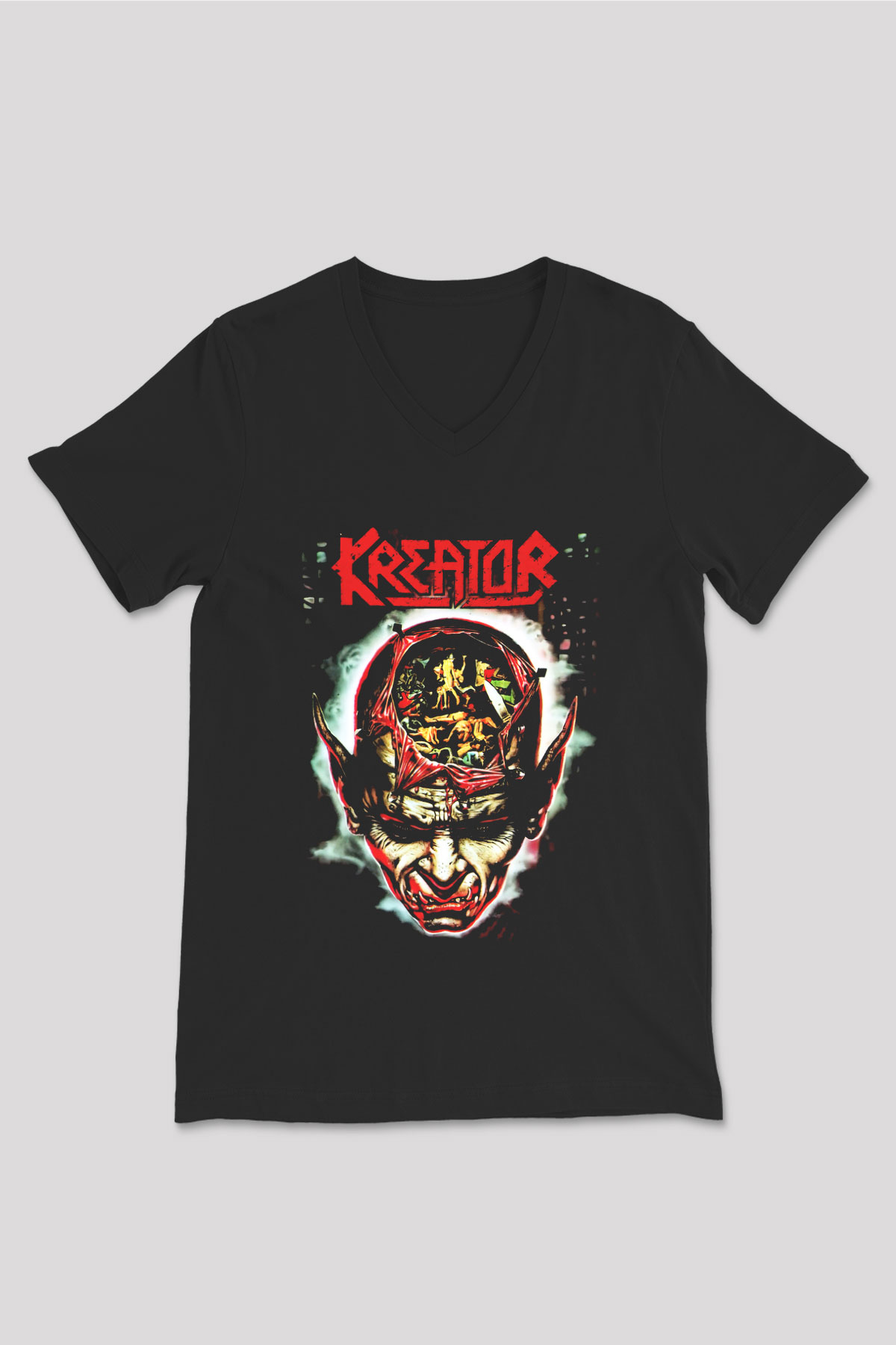 Kreator Siyah Unisex V Yaka Tişört T-Shirt
