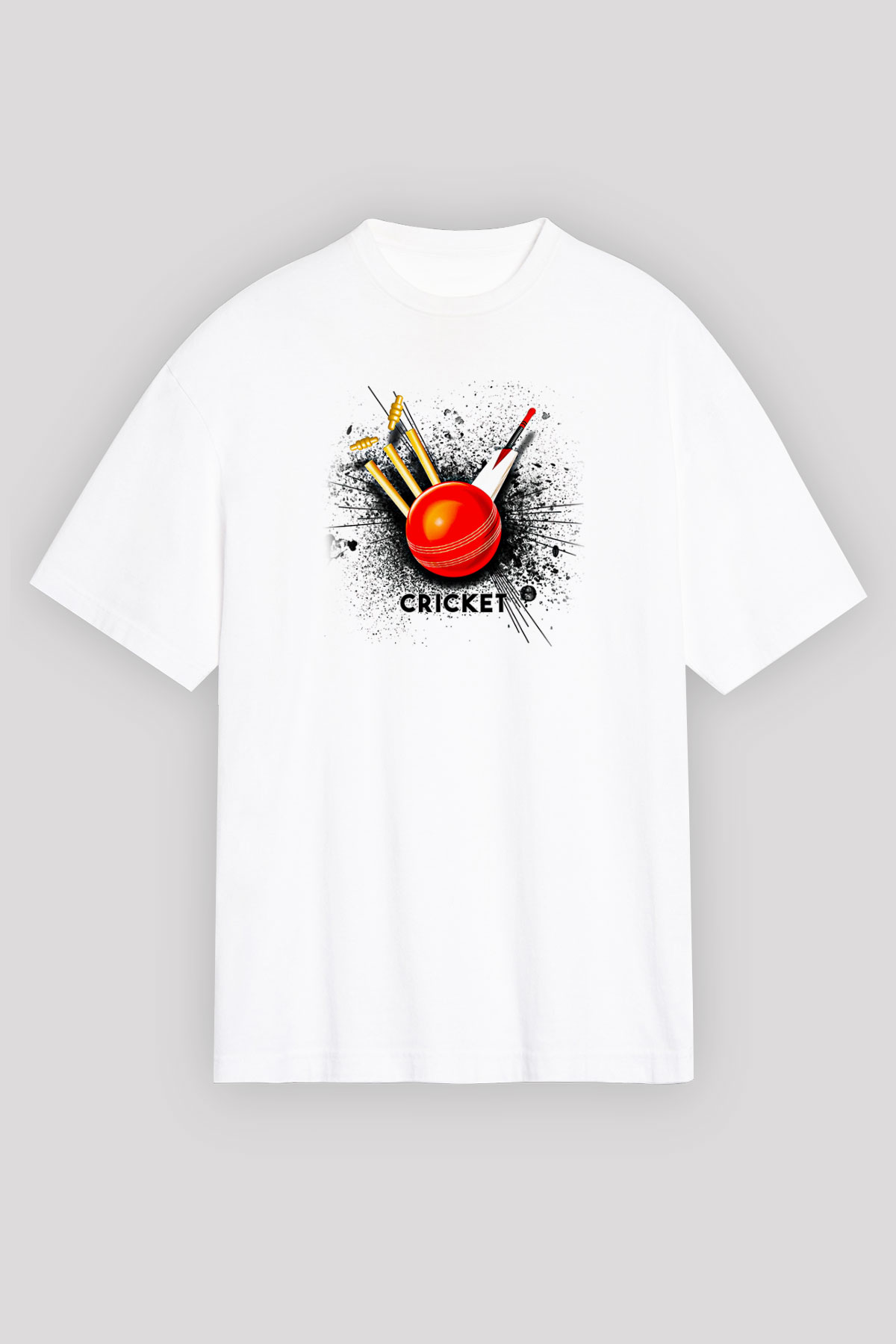 Kriket Baskılı Unisex Beyaz Oversize Tişört - Tshirt