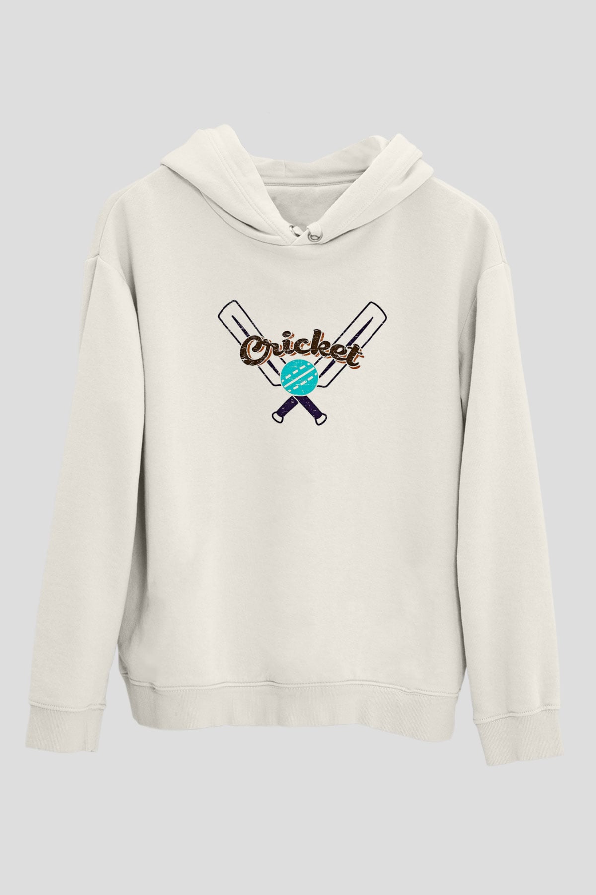 Kriket Baskılı Unisex Ekru Hoodie