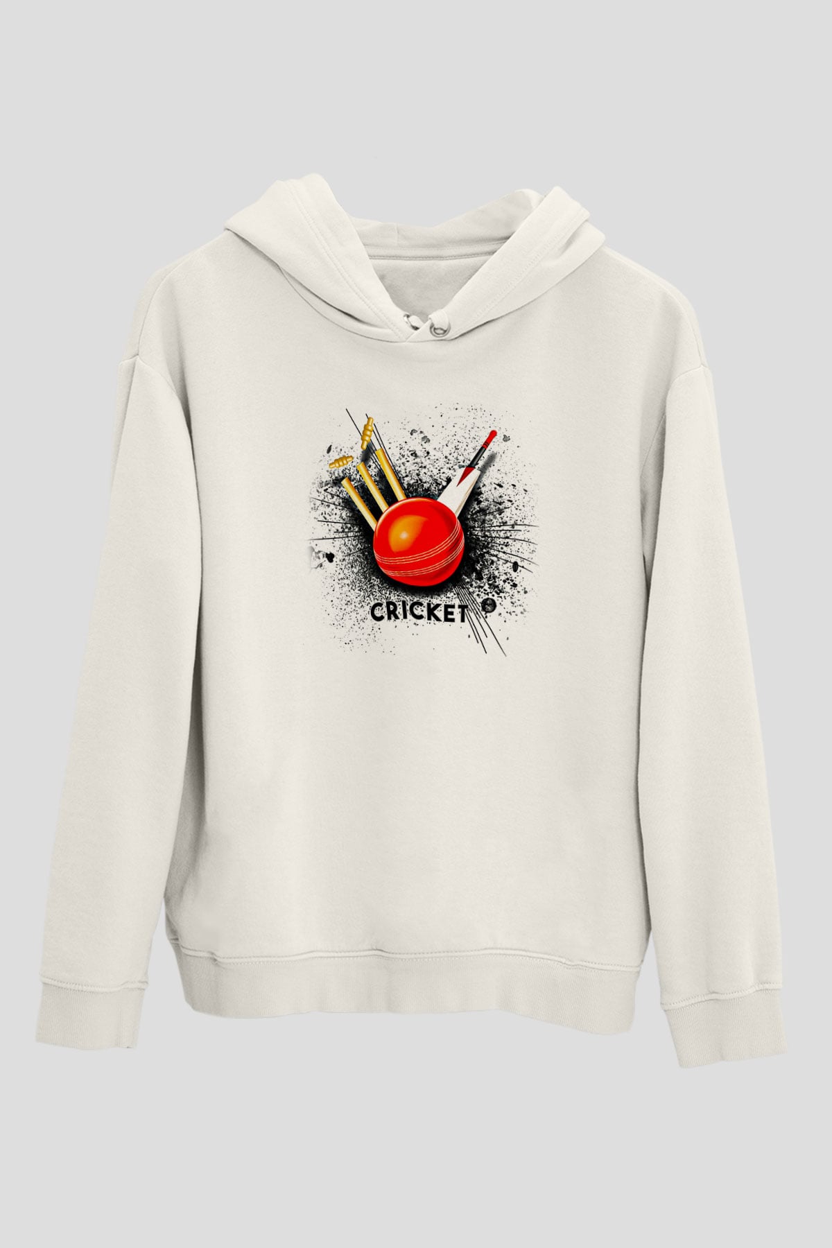 Kriket Baskılı Unisex Ekru Hoodie