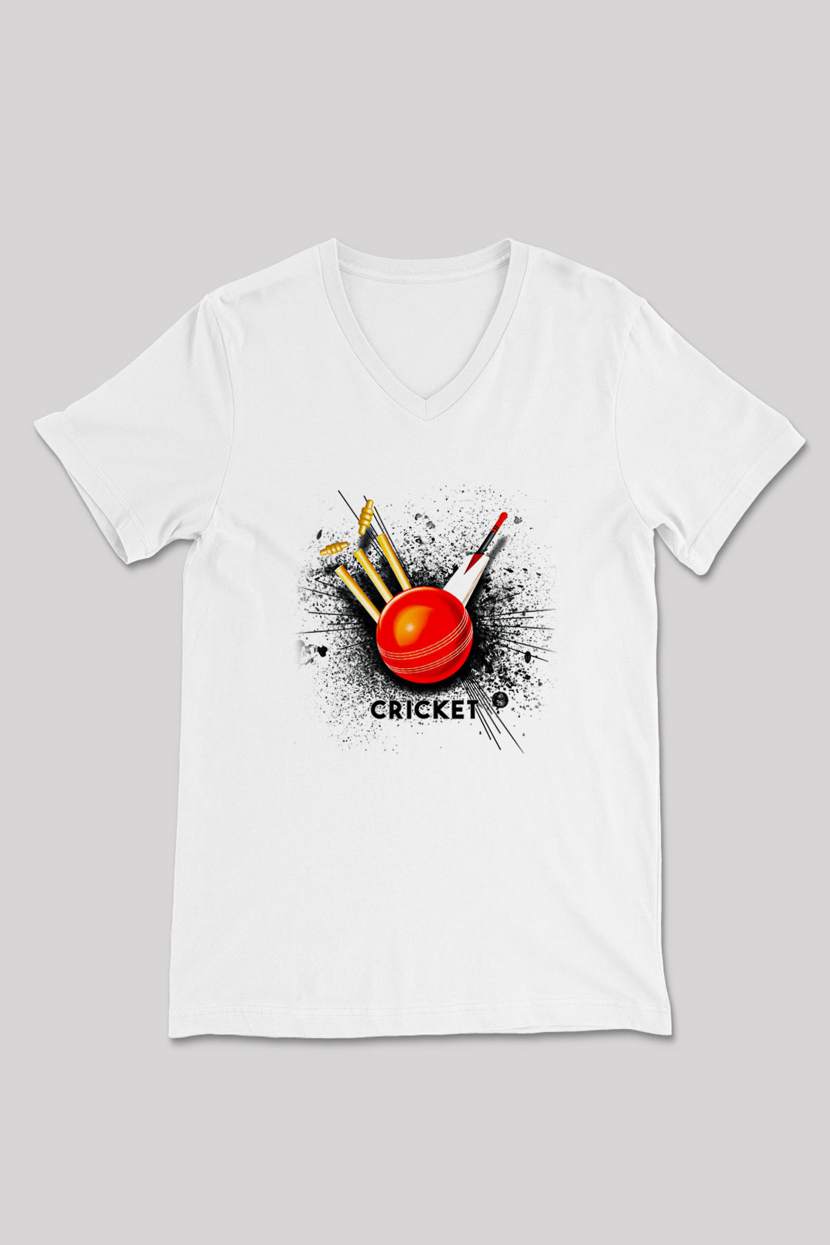 Kriket Baskılı Unisex V Yaka Tişört - Tshirt
