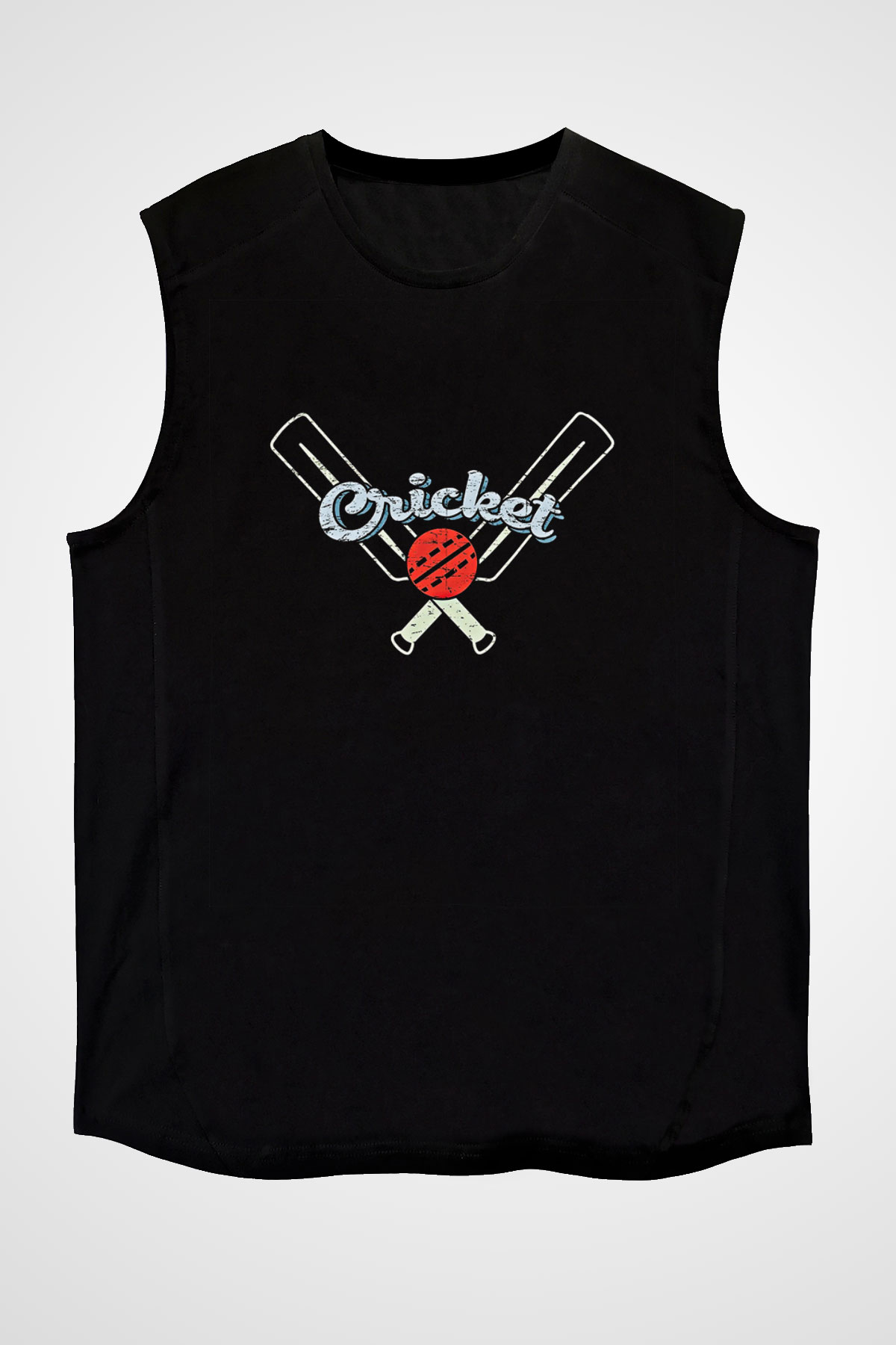 Kriket - Cricket Baskılı Unisex Siyah Kolsuz Tişört