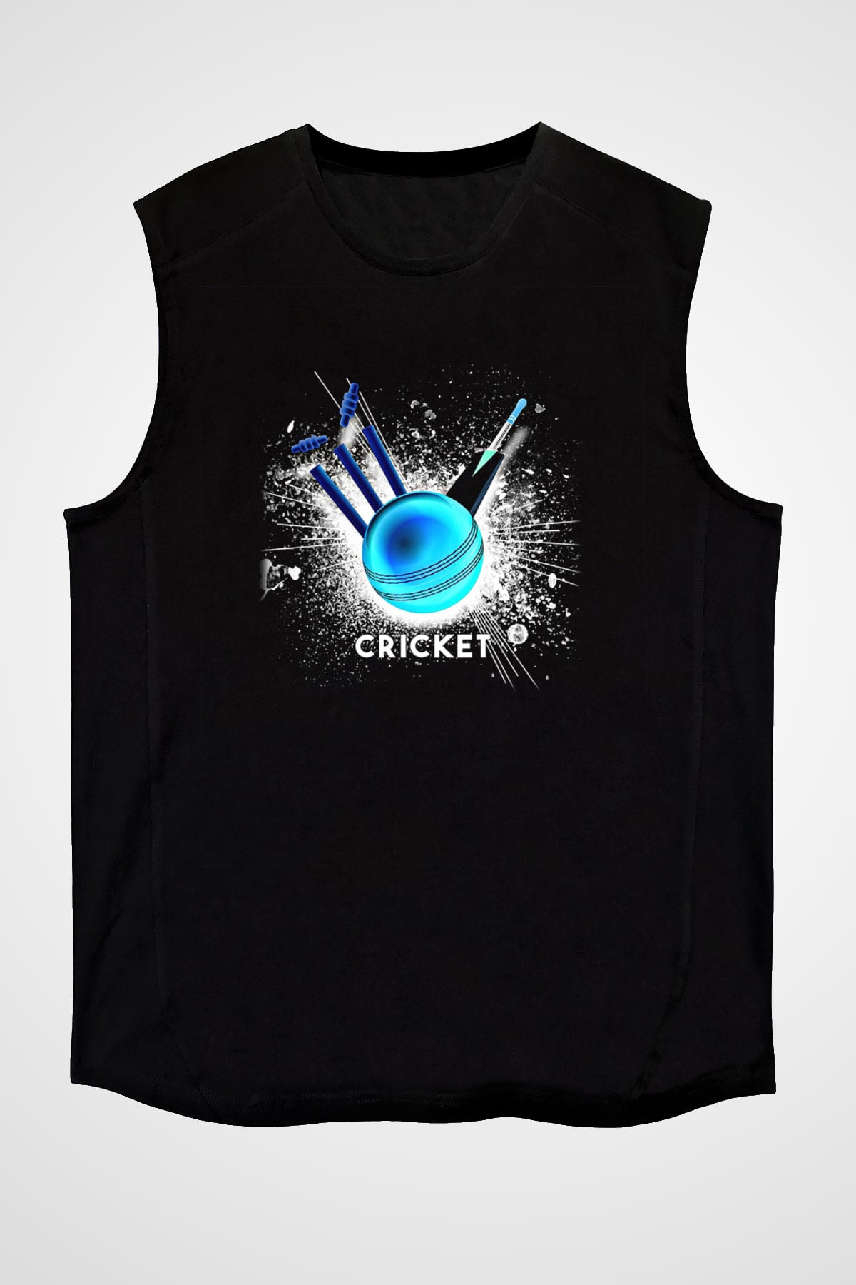Kriket - Cricket Baskılı Unisex Siyah Kolsuz Tişört