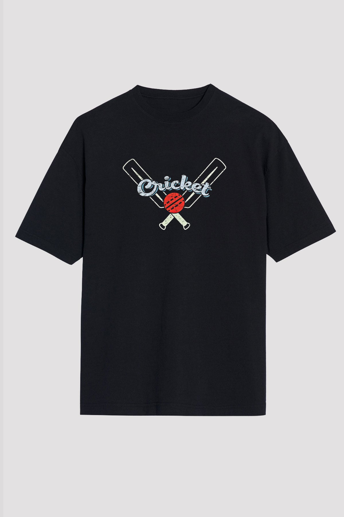Kriket - Cricket Baskılı Unisex Siyah Oversize Tişört