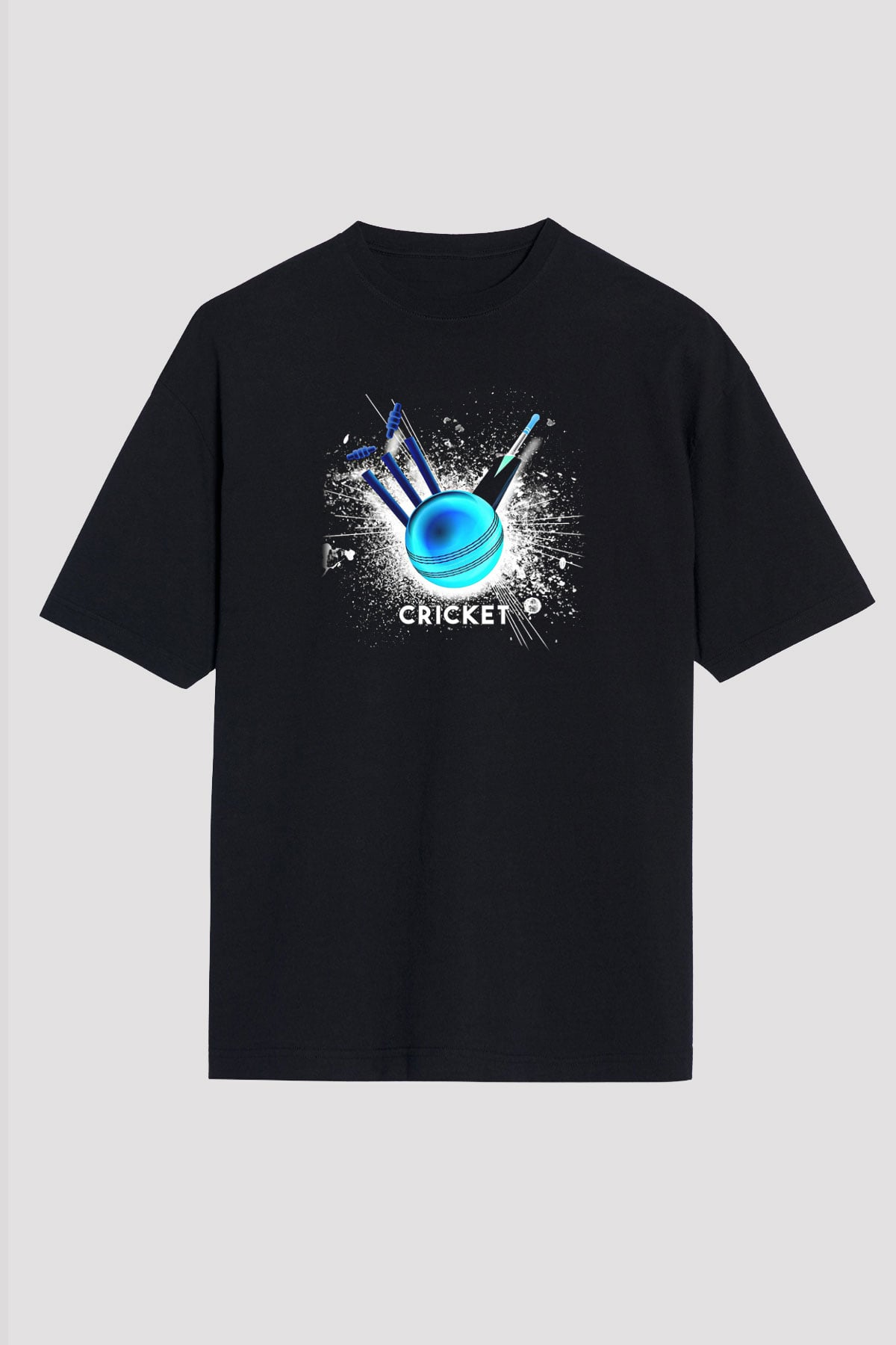 Kriket - Cricket Baskılı Unisex Siyah Oversize Tişört