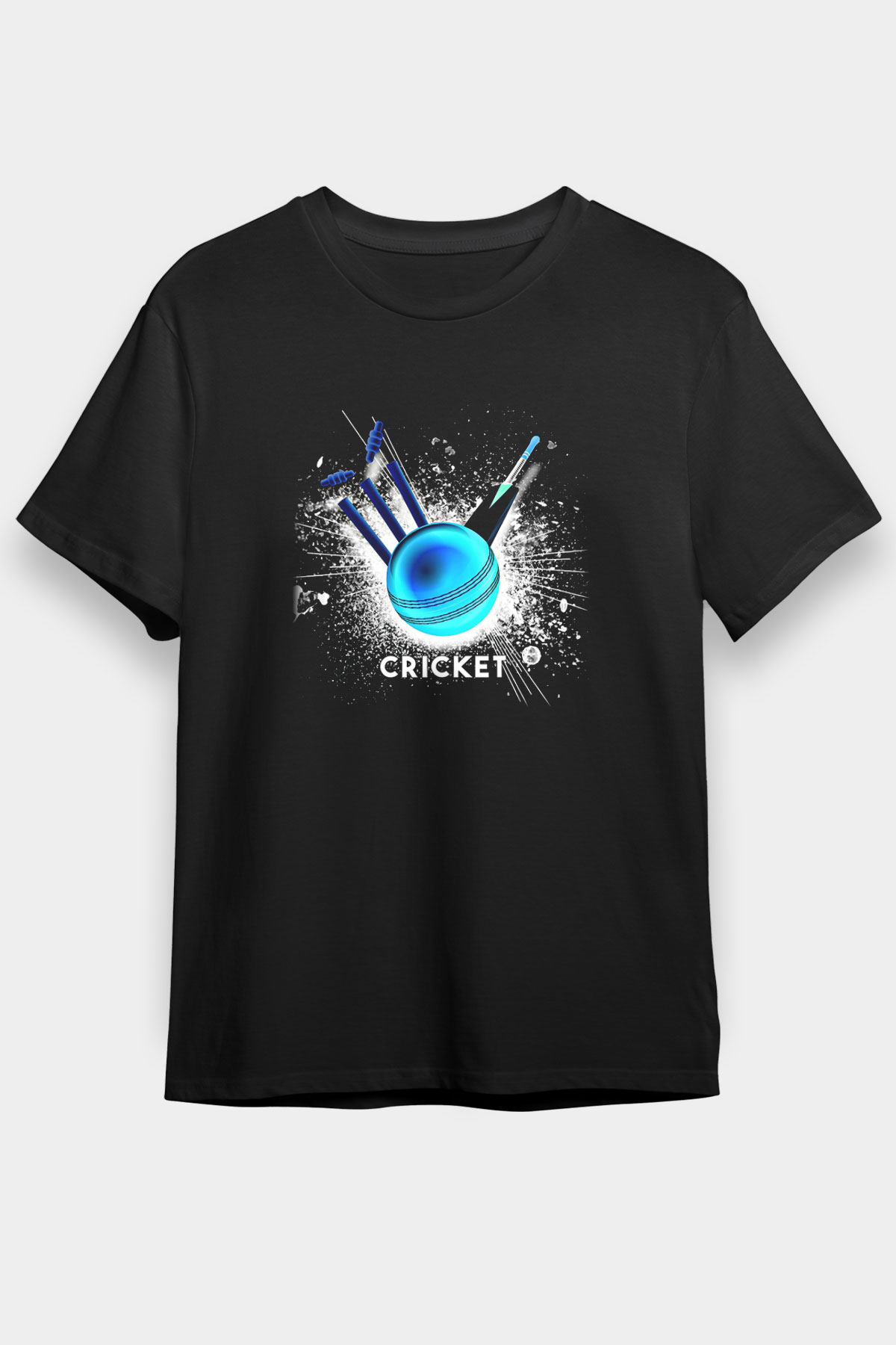 Kriket - Cricket Baskılı Unisex Siyah Tişört - Tshirt