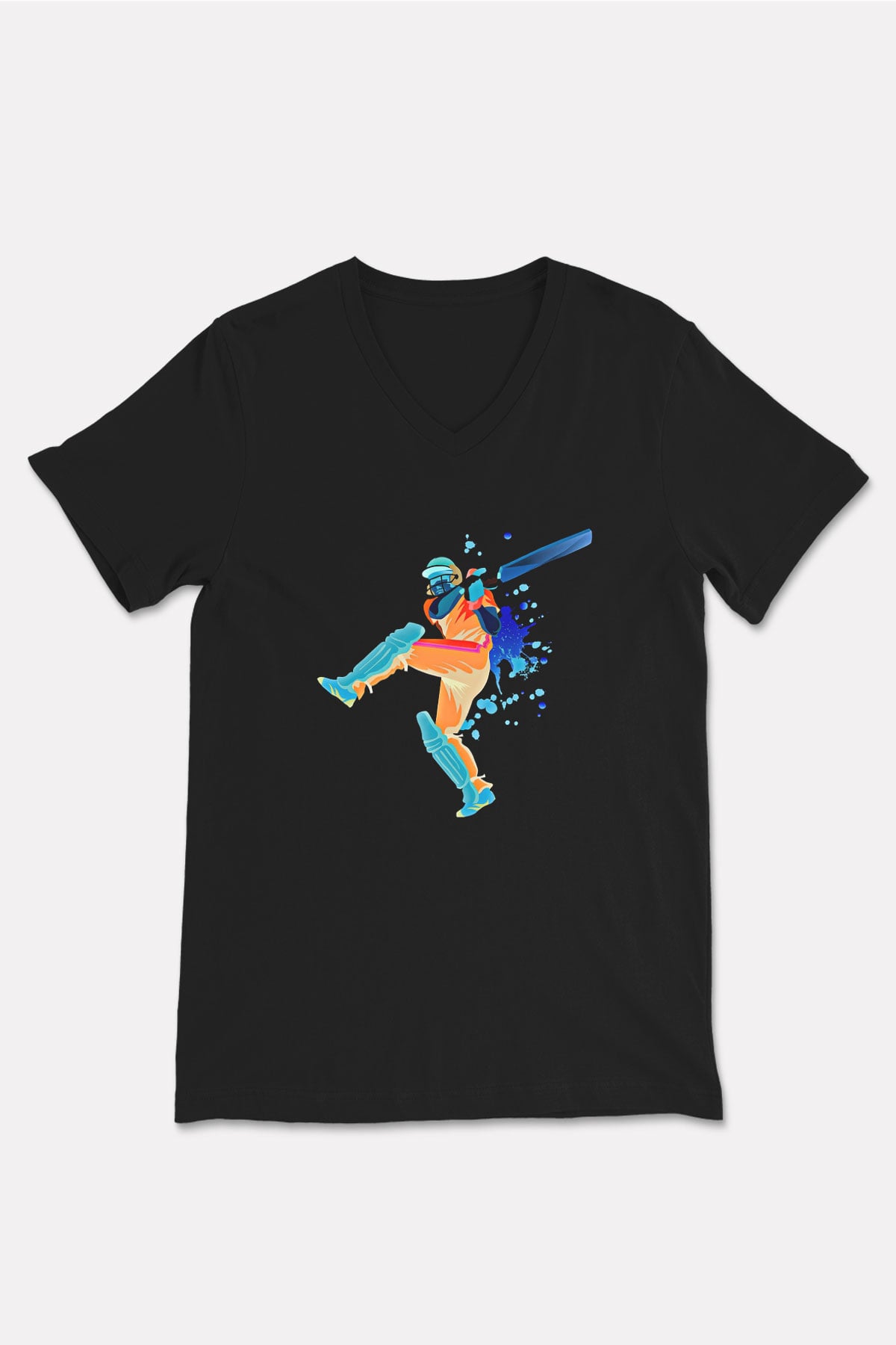 Kriket - Cricket Baskılı Unisex Siyah V Yaka Tişört