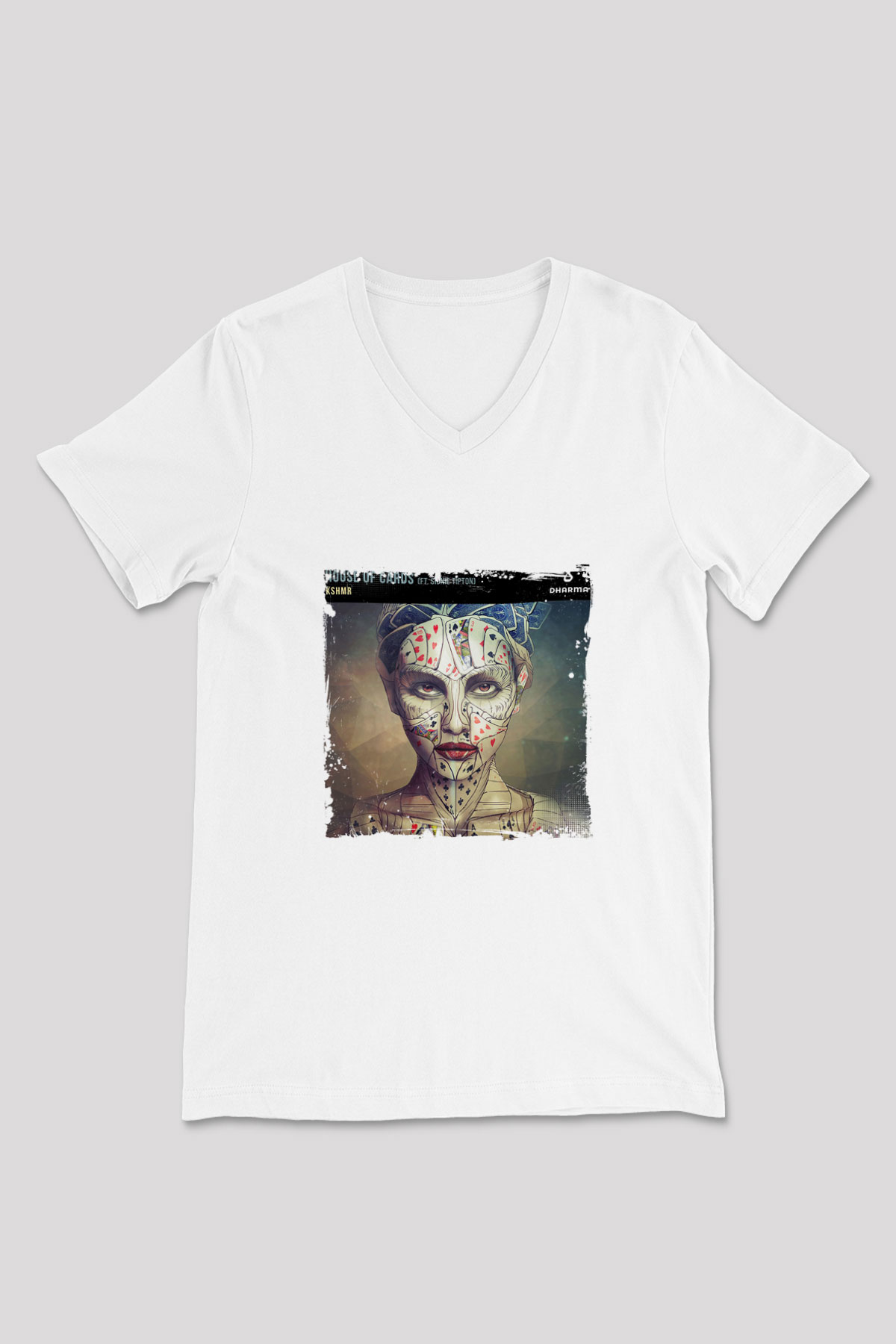 KSHMR Baskılı Beyaz V Yaka Unisex Tişört