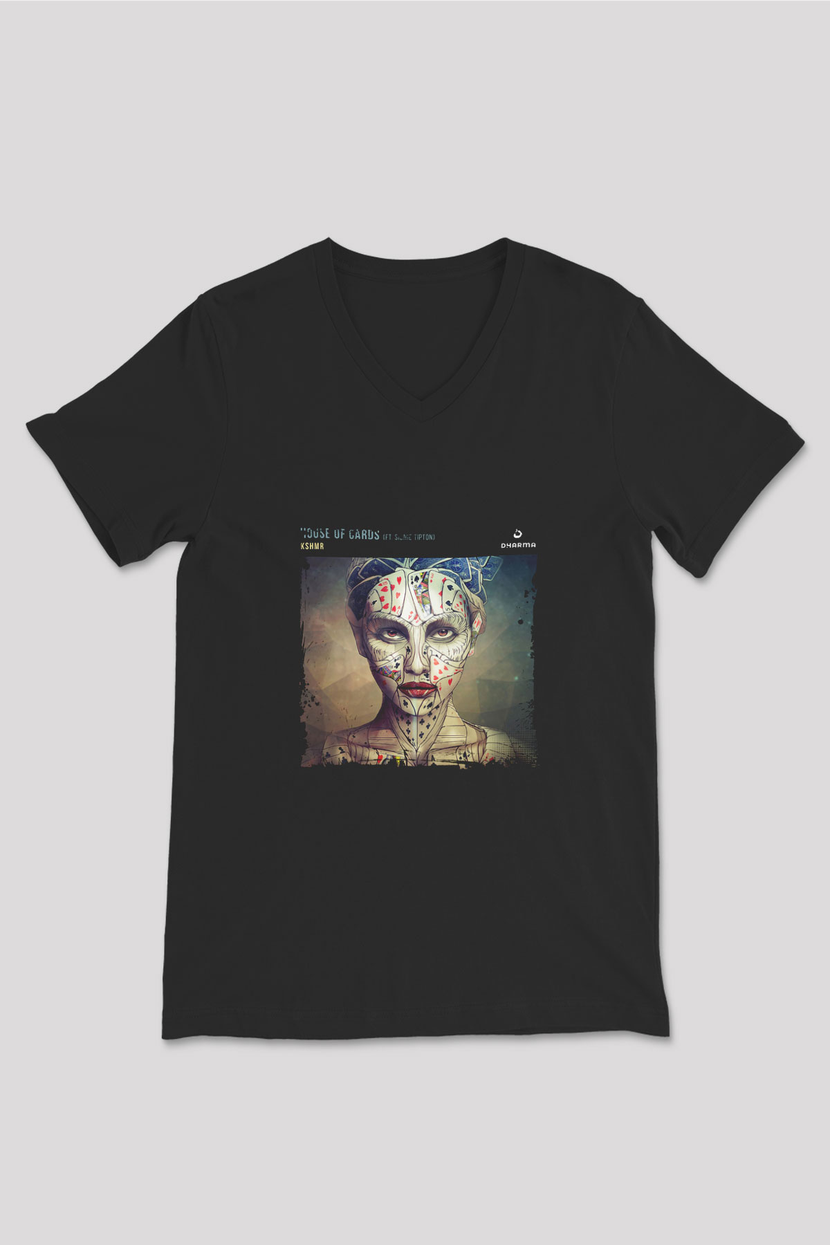 KSHMR Baskılı Unisex Siyah V Yaka Tişört