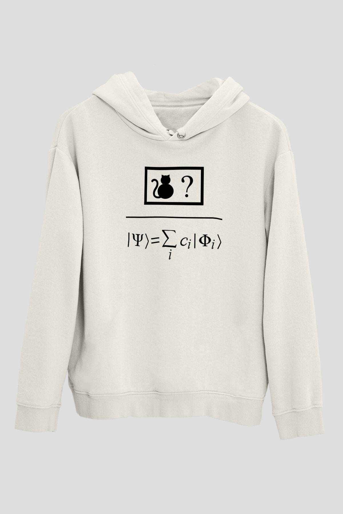 Kuantum Süper Pozisyon Baskılı Unisex Ekru Hoodie