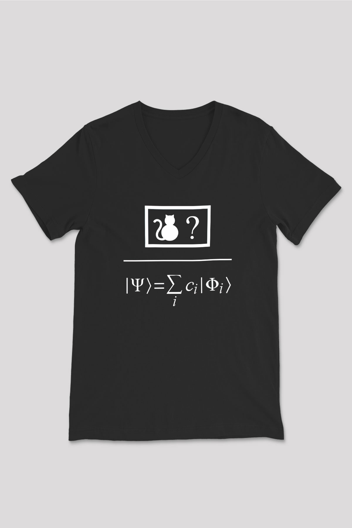 Kuantum Super Pozisyon Baskılı Unisex V Yaka Siyah Tİşört - Tshirt