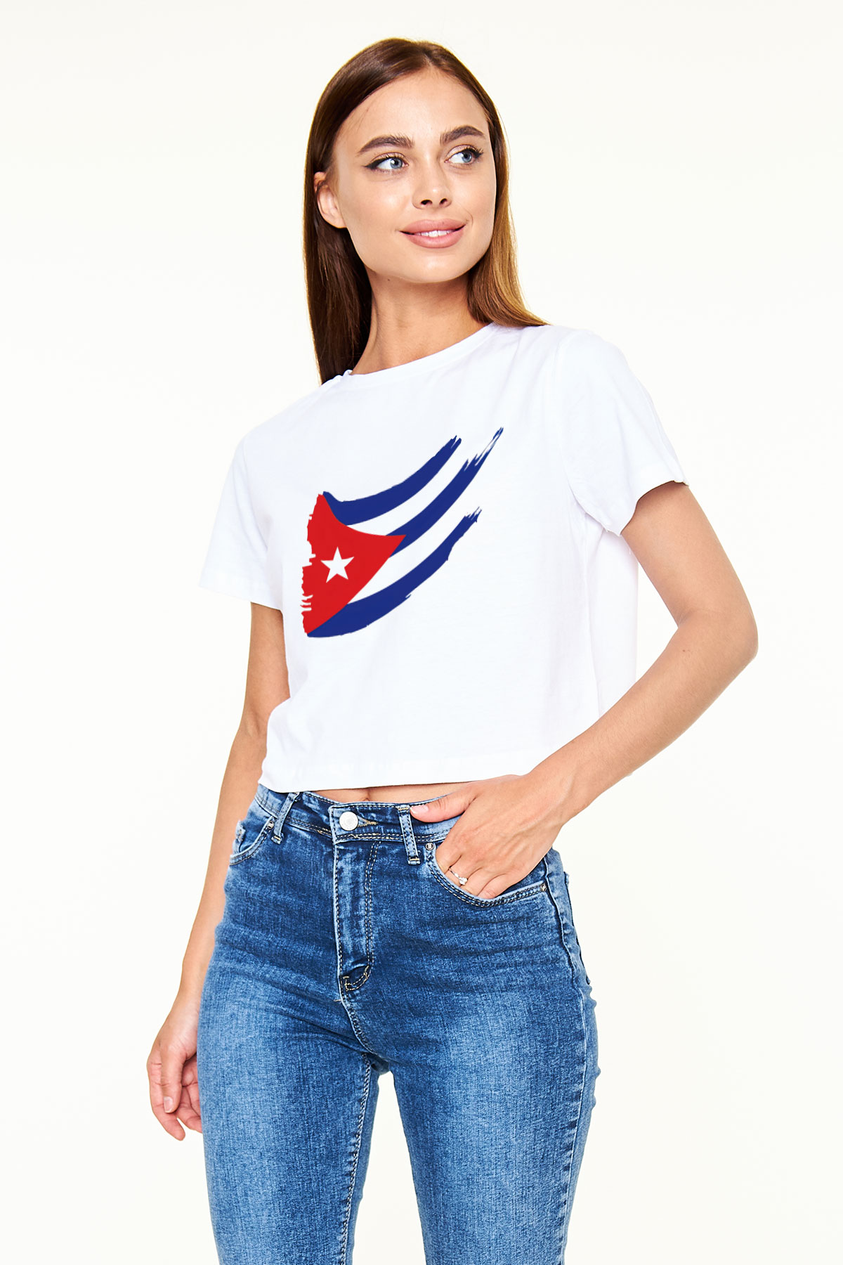 Küba Beyaz Croptop Tişört