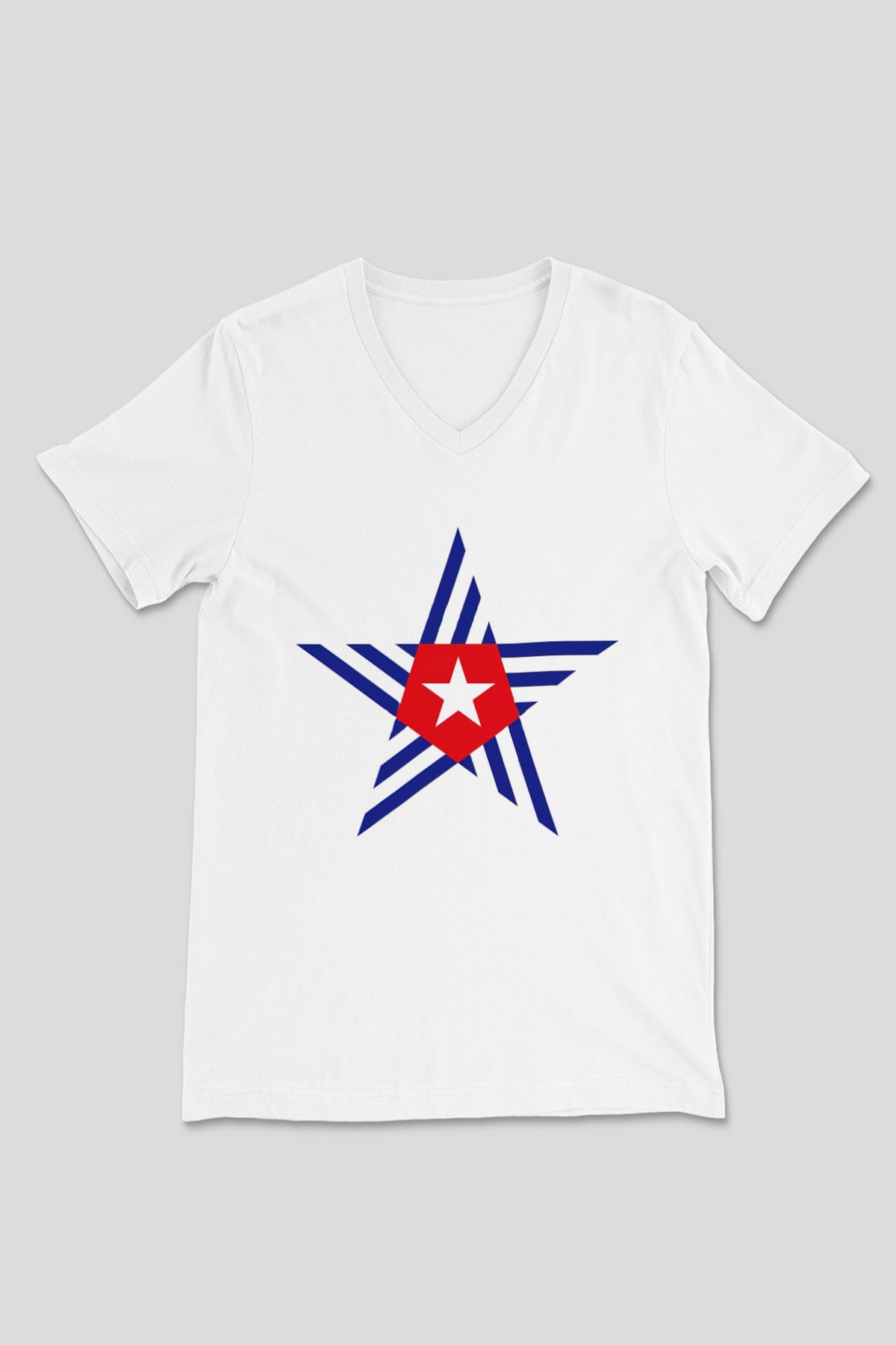 Küba Beyaz Unisex V Yaka Tişört T-Shirt