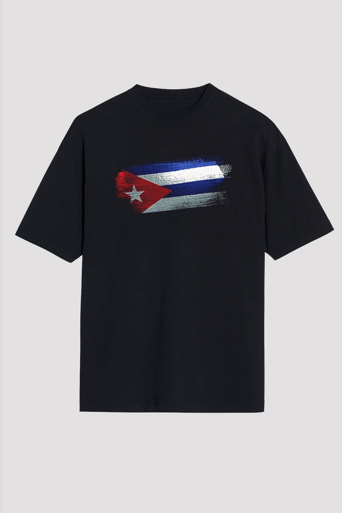 Küba - Cuba Bayrağı Baskılı Unisex Siyah Oversize Tişört