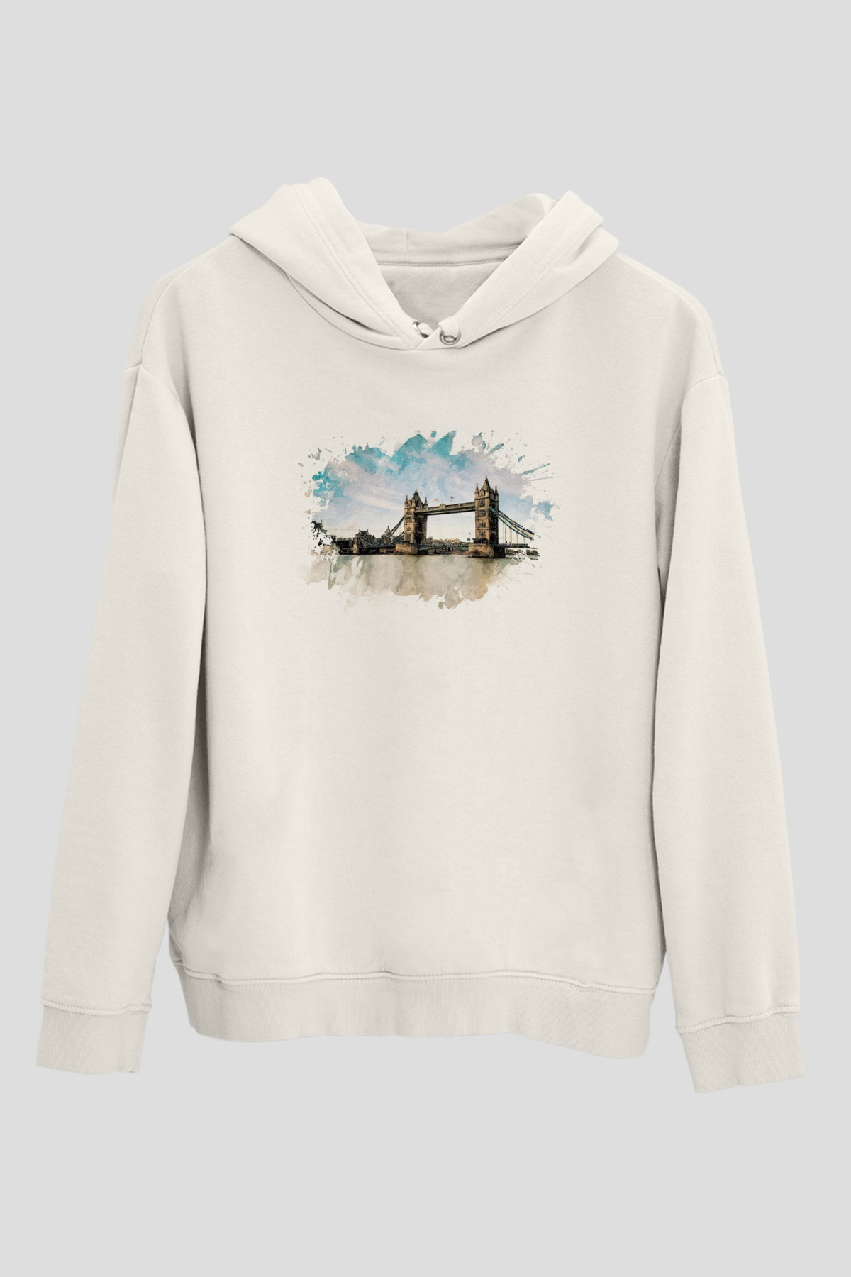 Kule Köprüsü Beyaz Unisex Hoodie