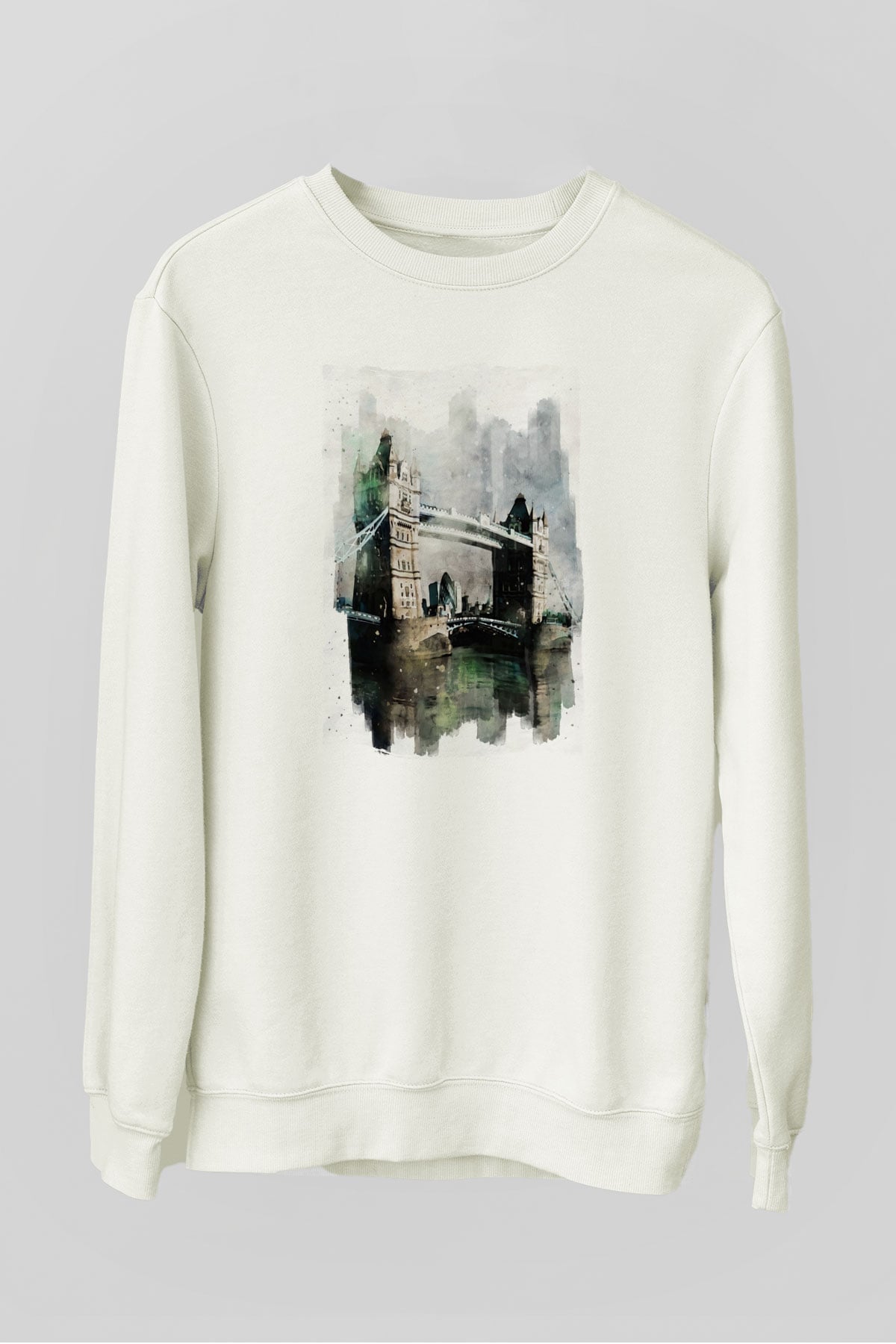 Kule Köprüsü Beyaz Unisex Sweatshirt