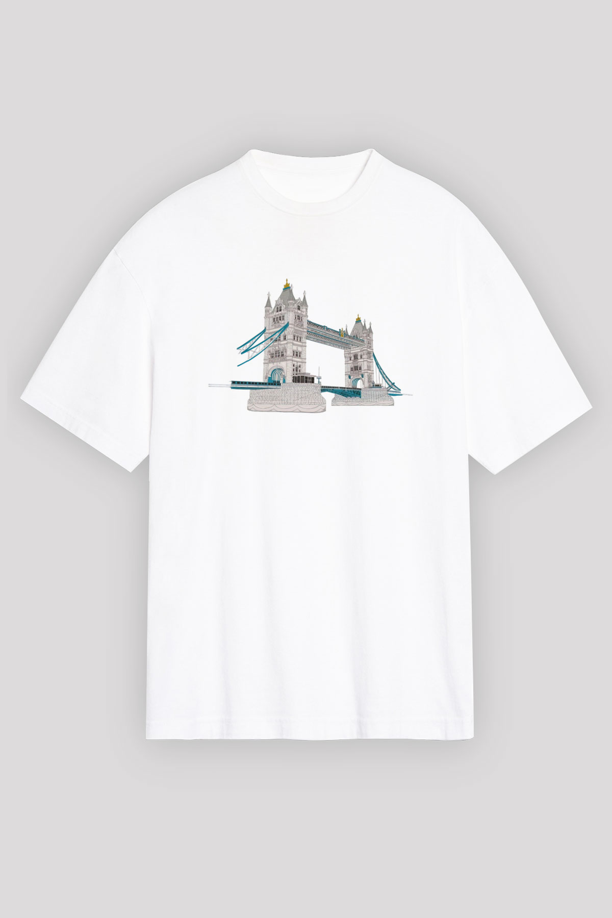 Kule Köprüsü Beyaz Unisex Tişört T-Shirt - TişörtFabrikası