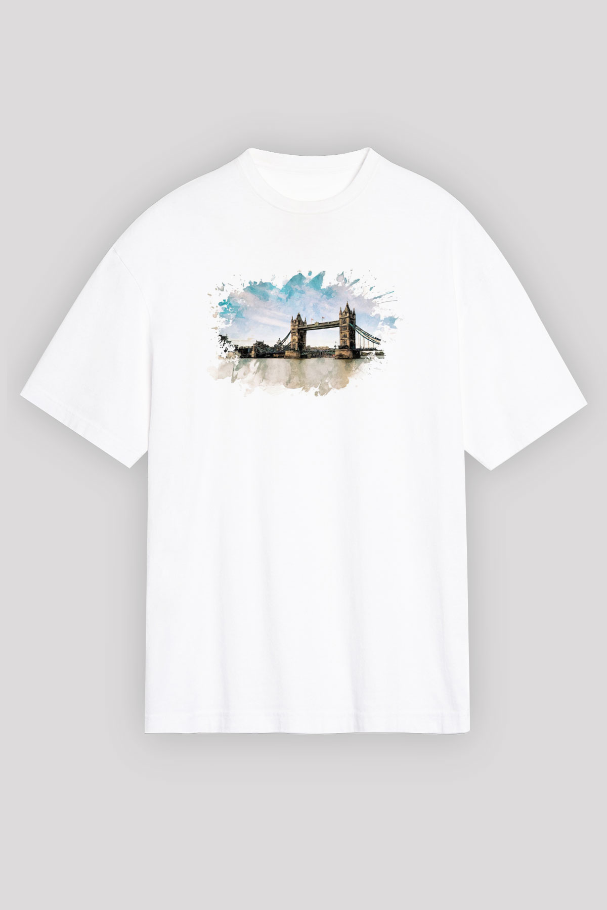 Kule Köprüsü Beyaz Unisex Tişört T-Shirt - TişörtFabrikası