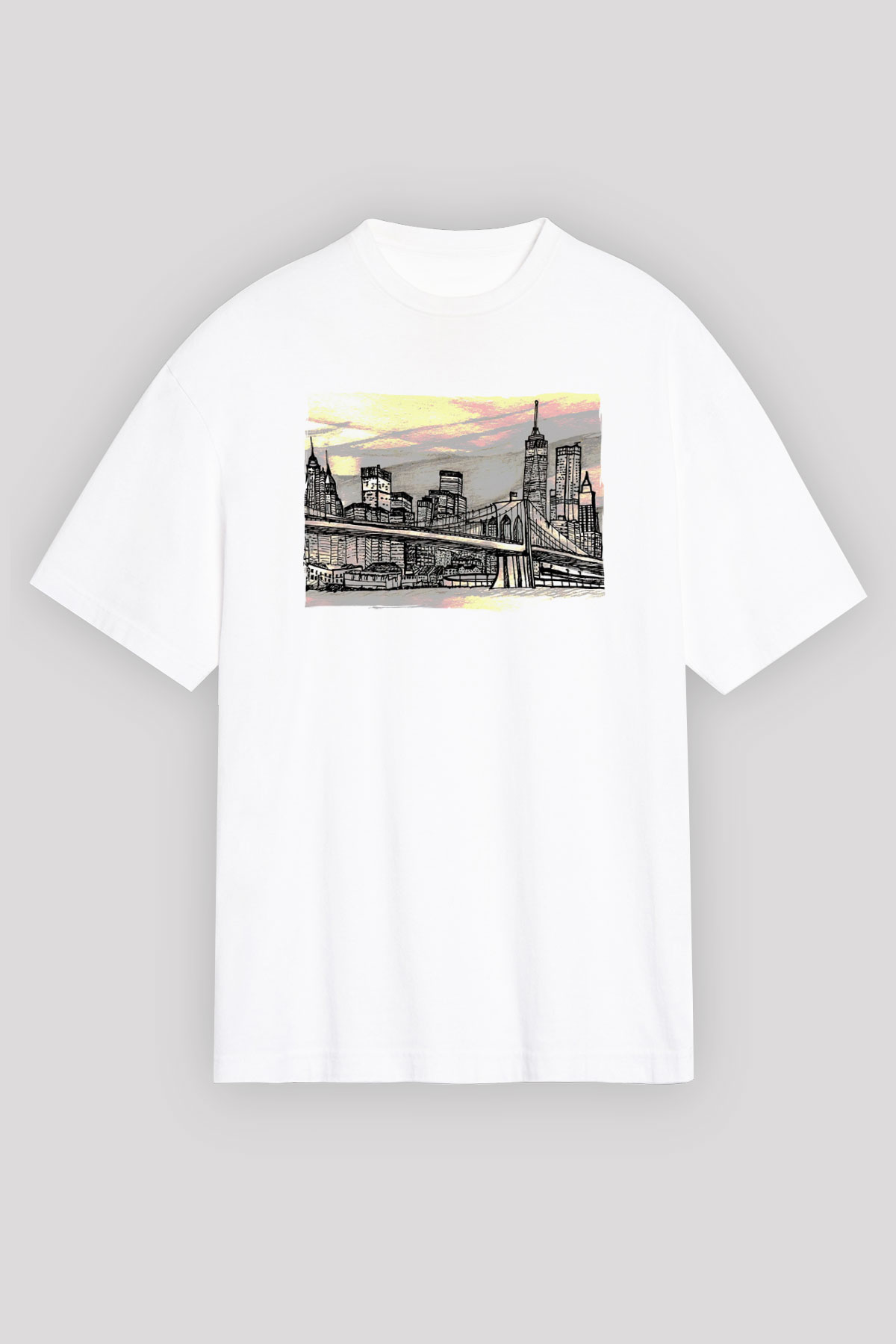 Kule Köprüsü Beyaz Unisex Tişört T-Shirt - TişörtFabrikası