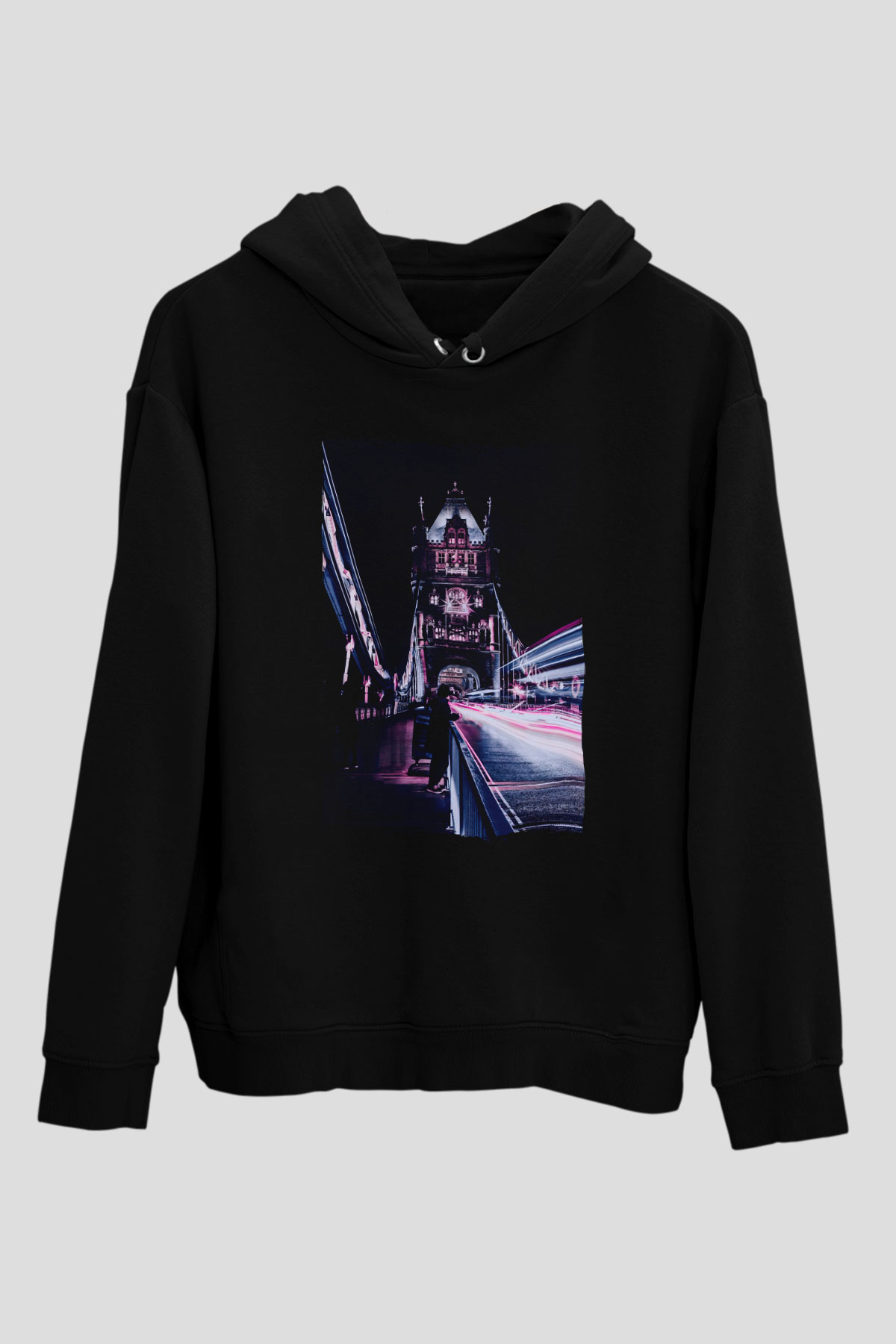 Kule Köprüsü Siyah Unisex Hoodie