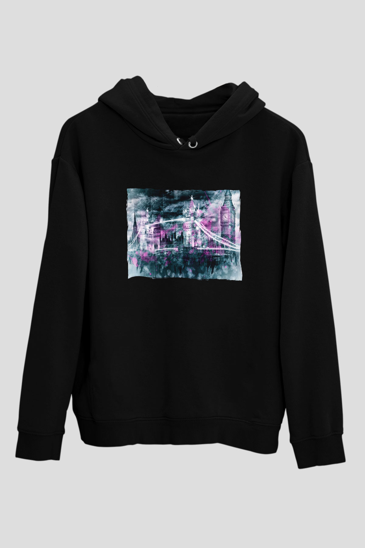 Kule Köprüsü Siyah Unisex Hoodie