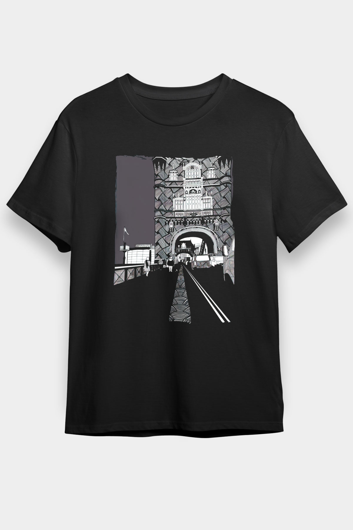 Kule Köprüsü Siyah Unisex Tişört T-Shirt - TişörtFabrikası