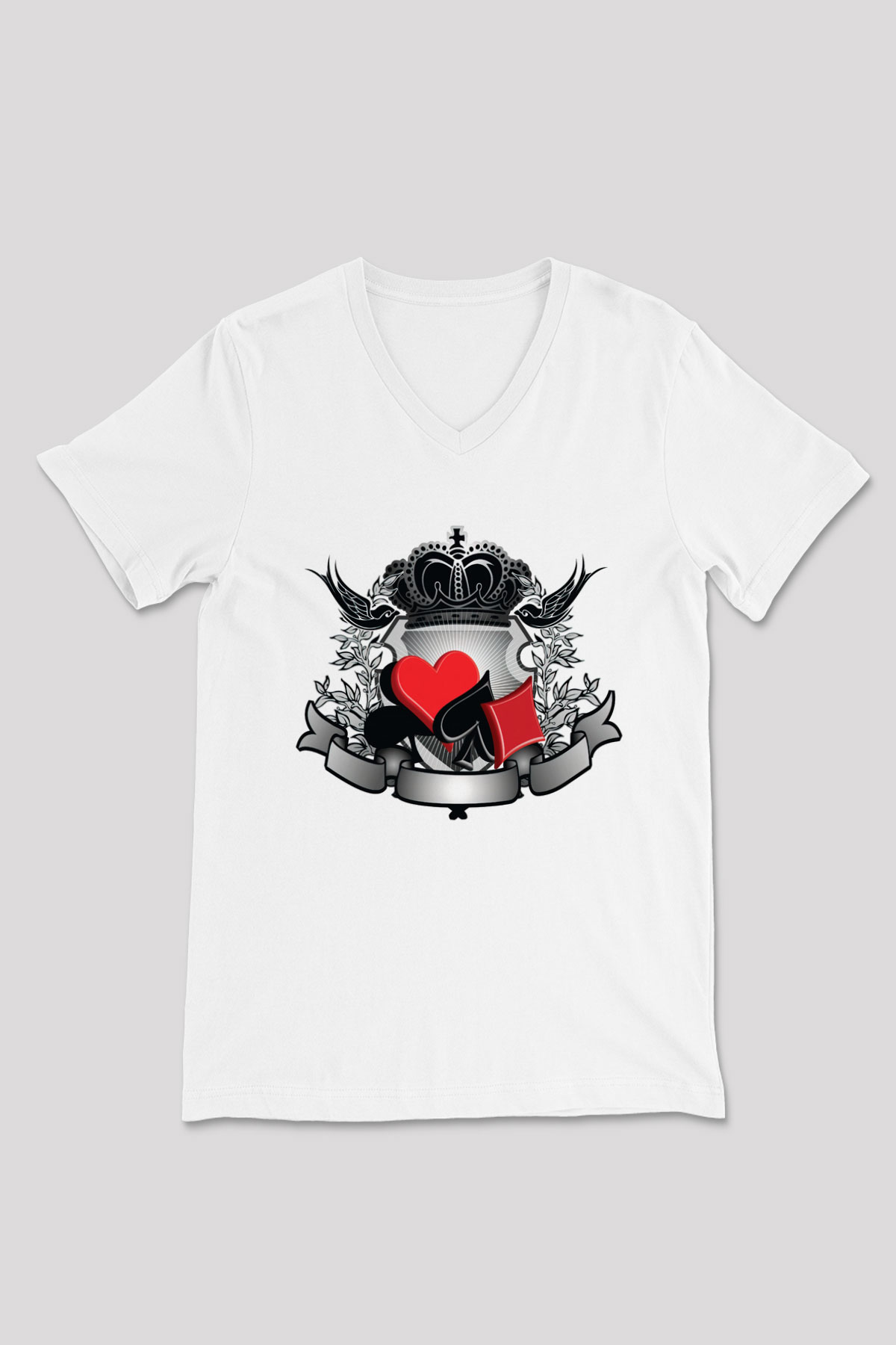 Kumarbaz Beyaz Unisex V Yaka Tişört T-Shirt