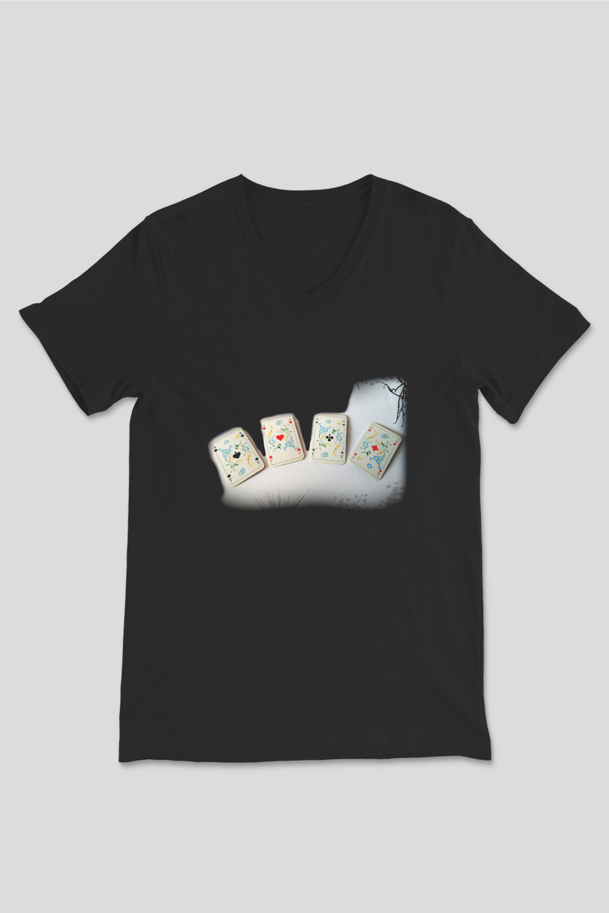 Kumarbaz Siyah Unisex V Yaka Tişört T-Shirt