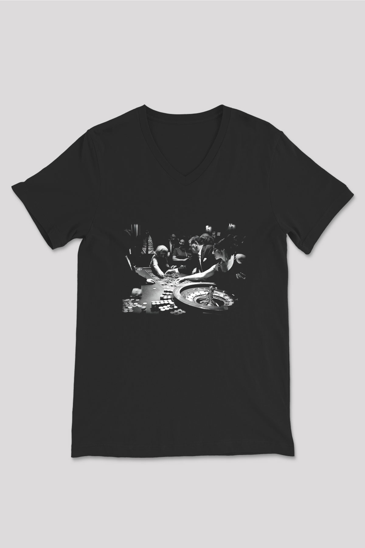 Kumarbaz Siyah Unisex V Yaka Tişört T-Shirt