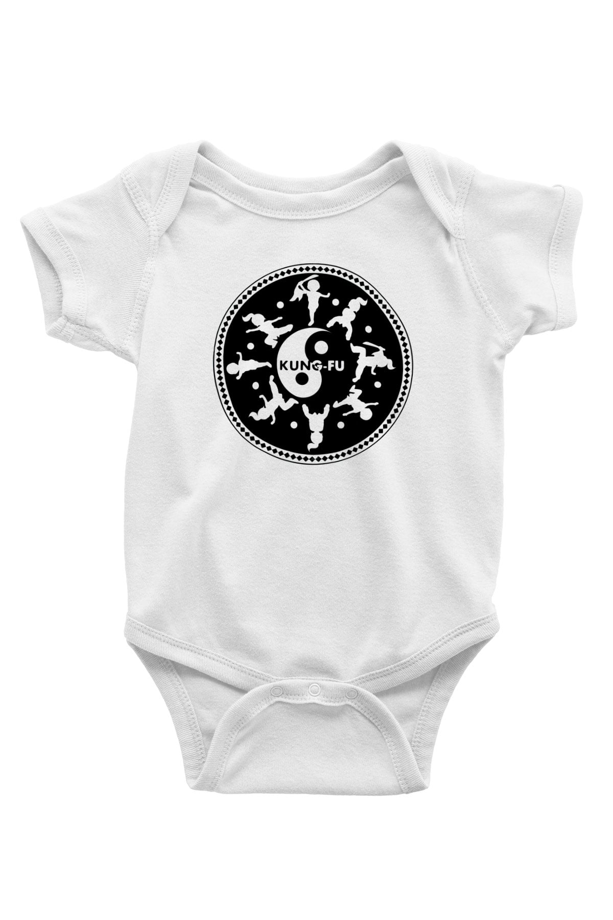 Kung Fu Baskılı Beyaz Unisex Bebek Body - Zıbın